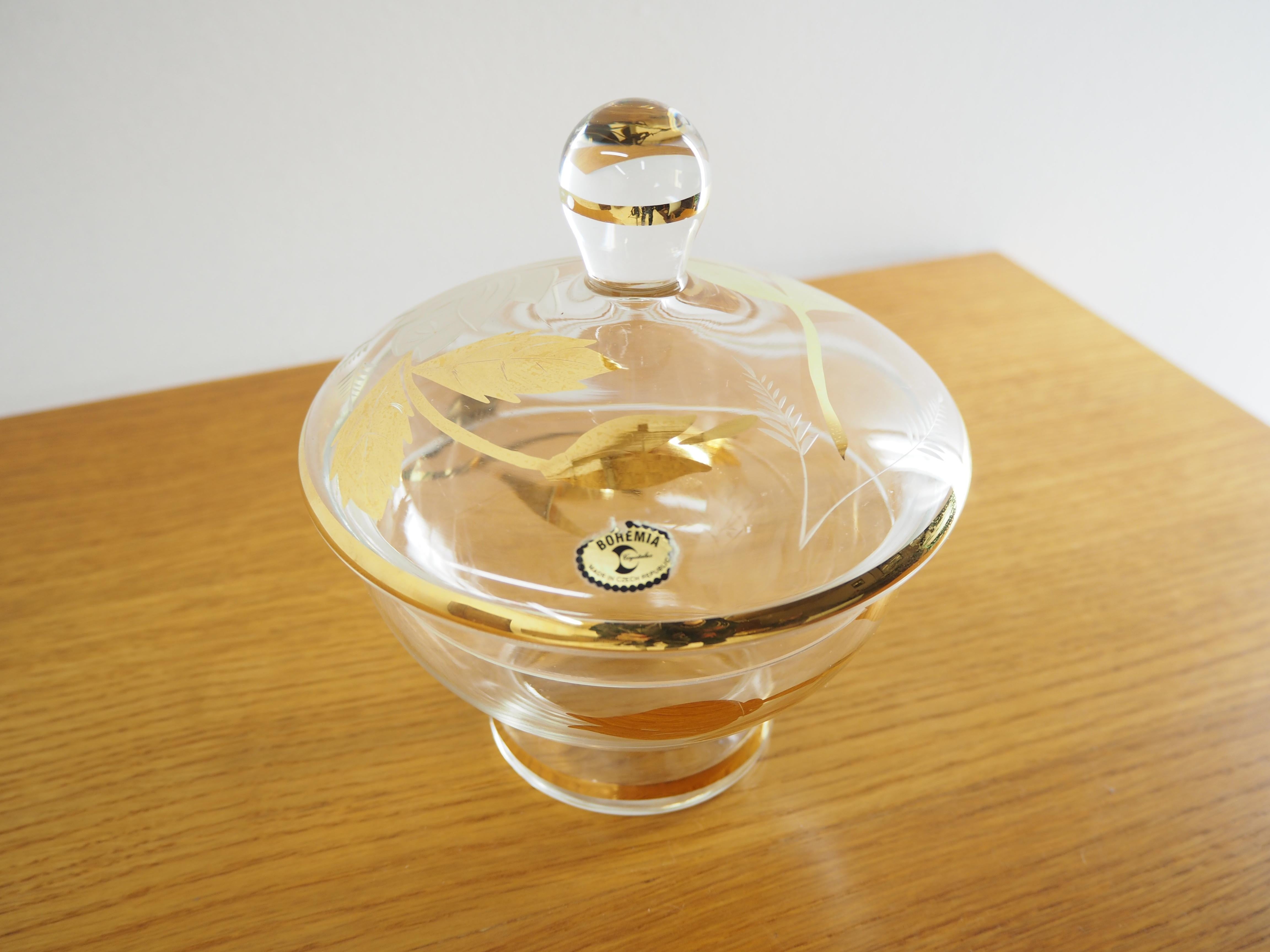 Midcentury All Glass Sugar Bowl by Bohemia Crystal Czechoslovakia, 1950s In Good Condition For Sale In Praha, CZ