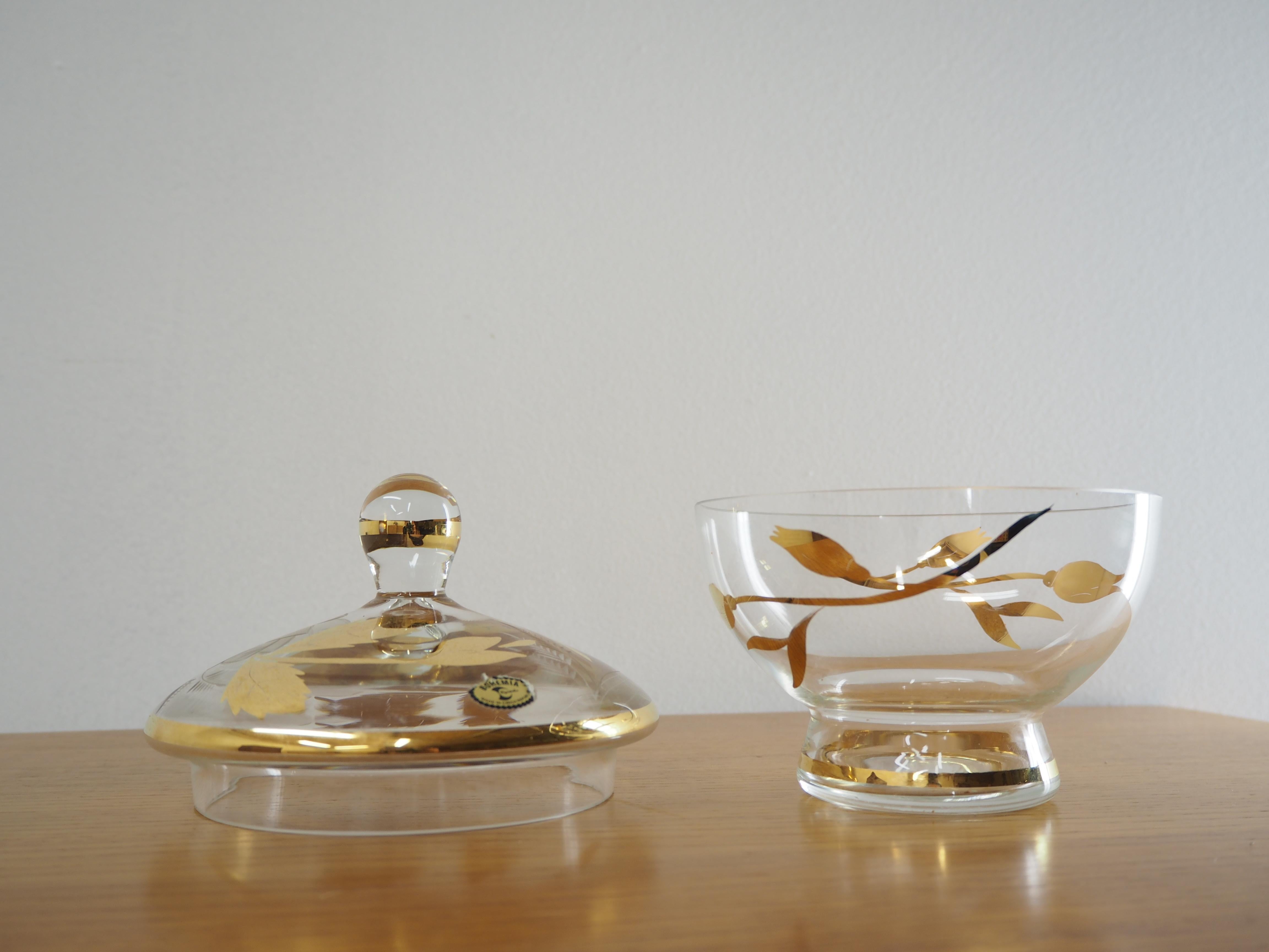 Zuckerschale aus Glas aus der Mitte des Jahrhunderts von Bohemia Crystal Tschechoslowakei, 1950er Jahre im Angebot 3