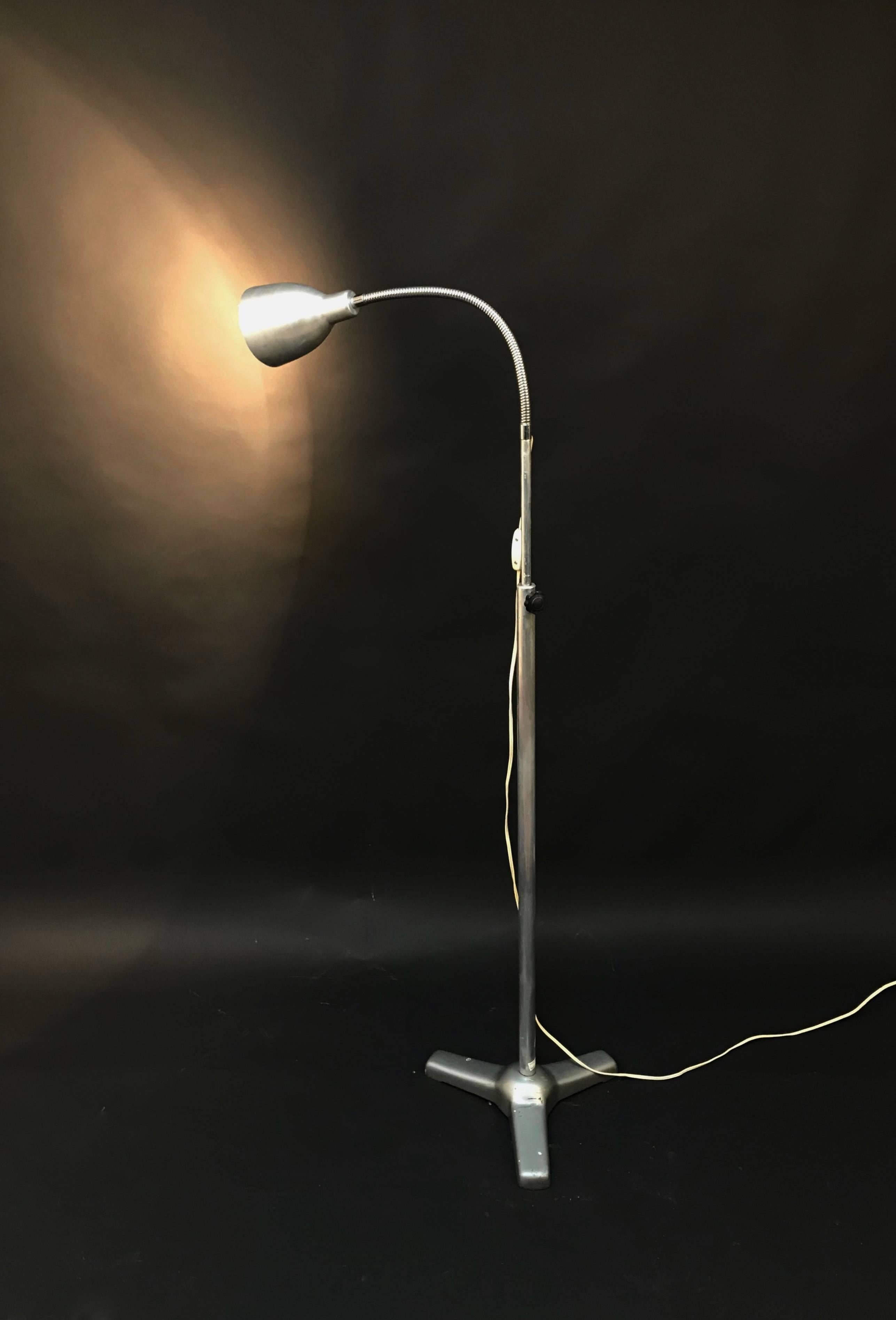 Midcentury Aluminium and Steel Industrial Medical Italian Floor Lamp 1950s  In Fair Condition For Sale In Roma, IT