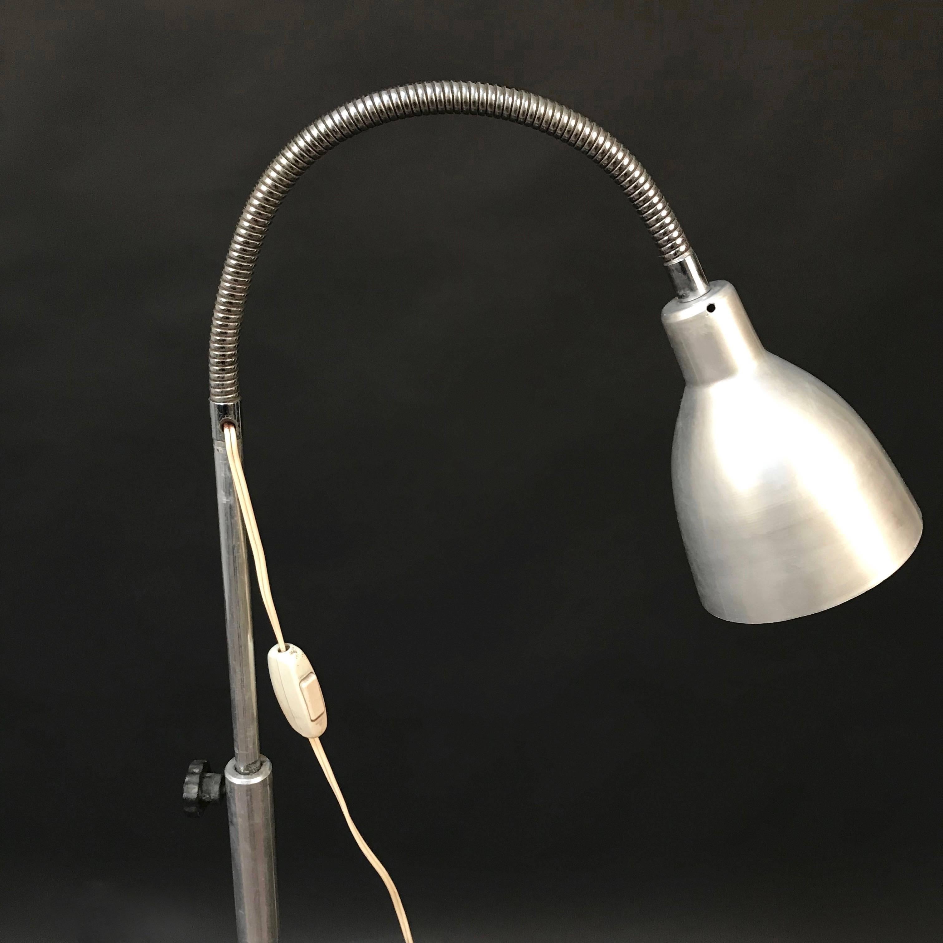 Aluminum Midcentury Aluminium and Steel Industrial Medical Italian Floor Lamp 1950s  For Sale