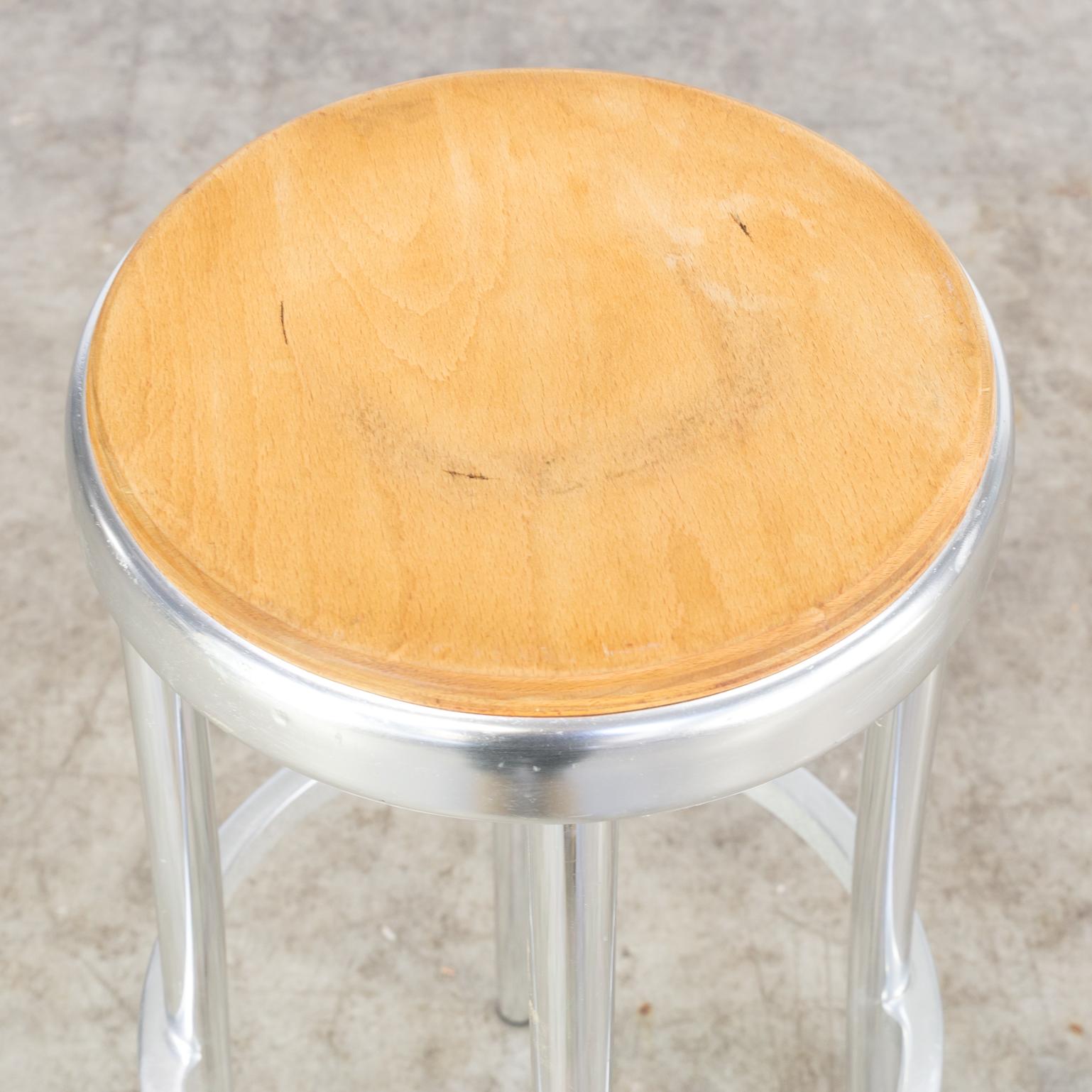 Midcentury Aluminium Framed Wooden Seated Stools Set of 2 For Sale 2