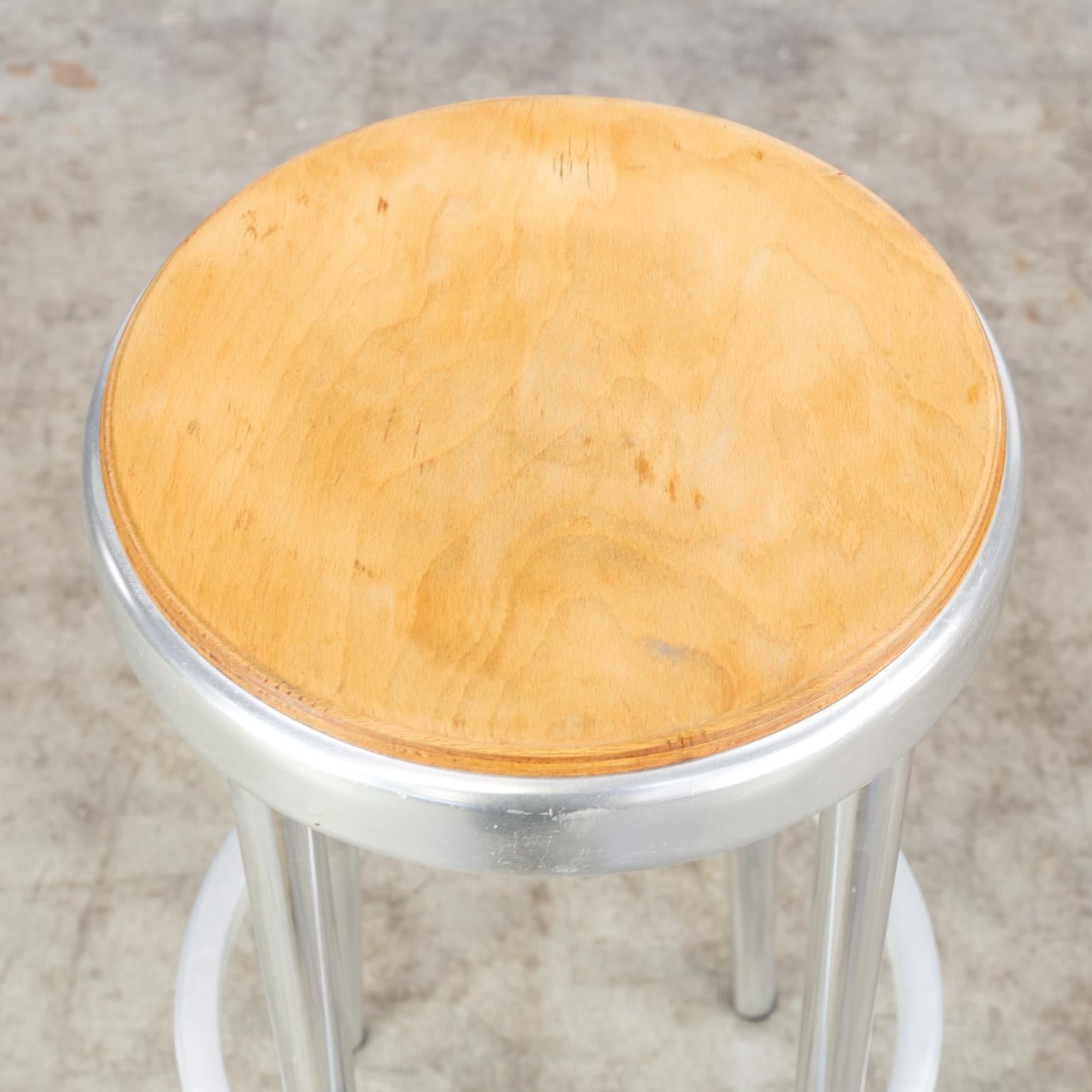 Midcentury Aluminium Framed Wooden Seated Stools Set of 2 For Sale 3