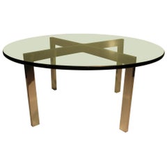 Mid Century Modern Aluminum & Glass Round Cocktail Coffee Table