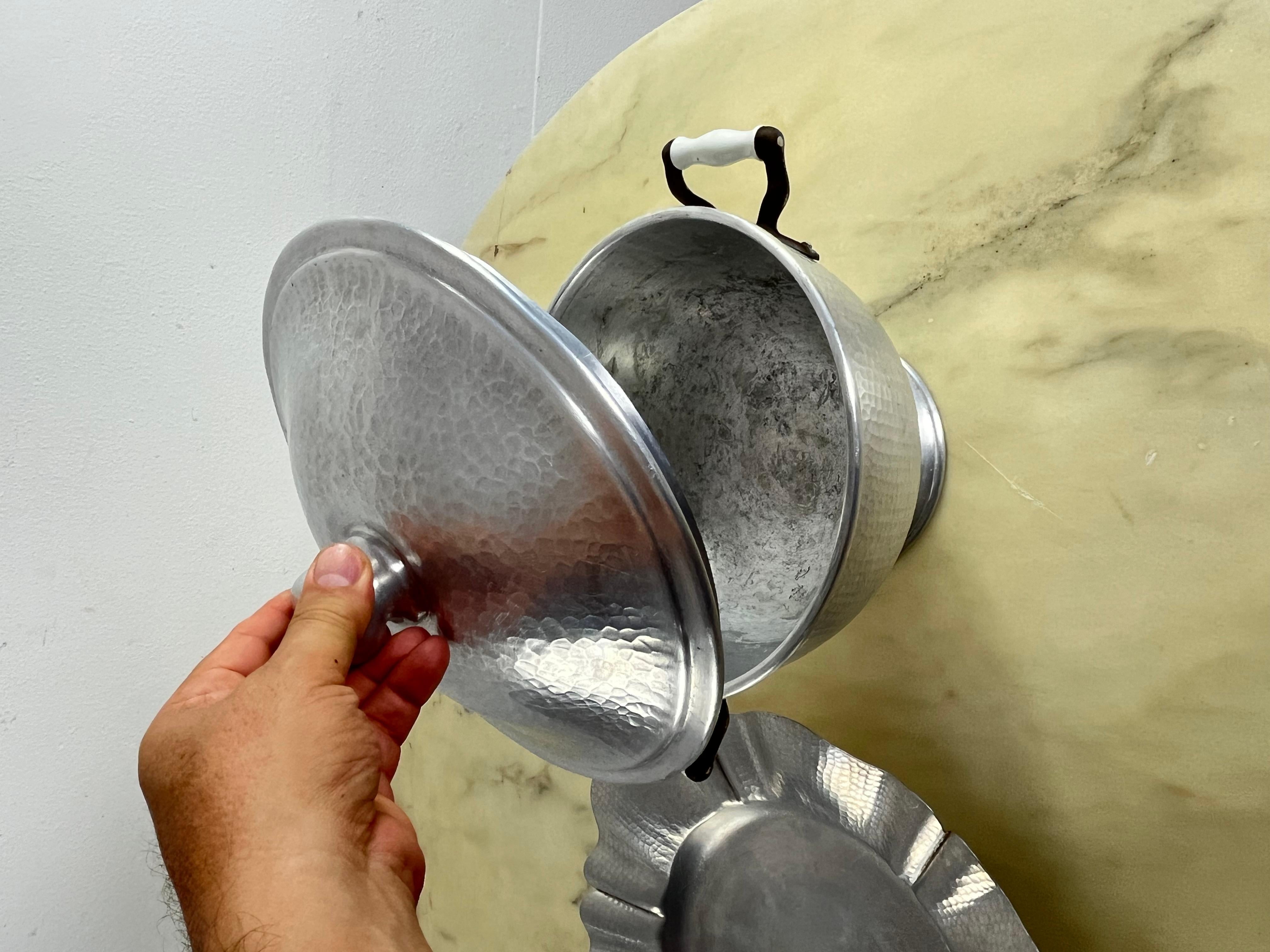 Midcentury Aluminum Soup Tureen With Porcelain Handles 1930s For Sale 1