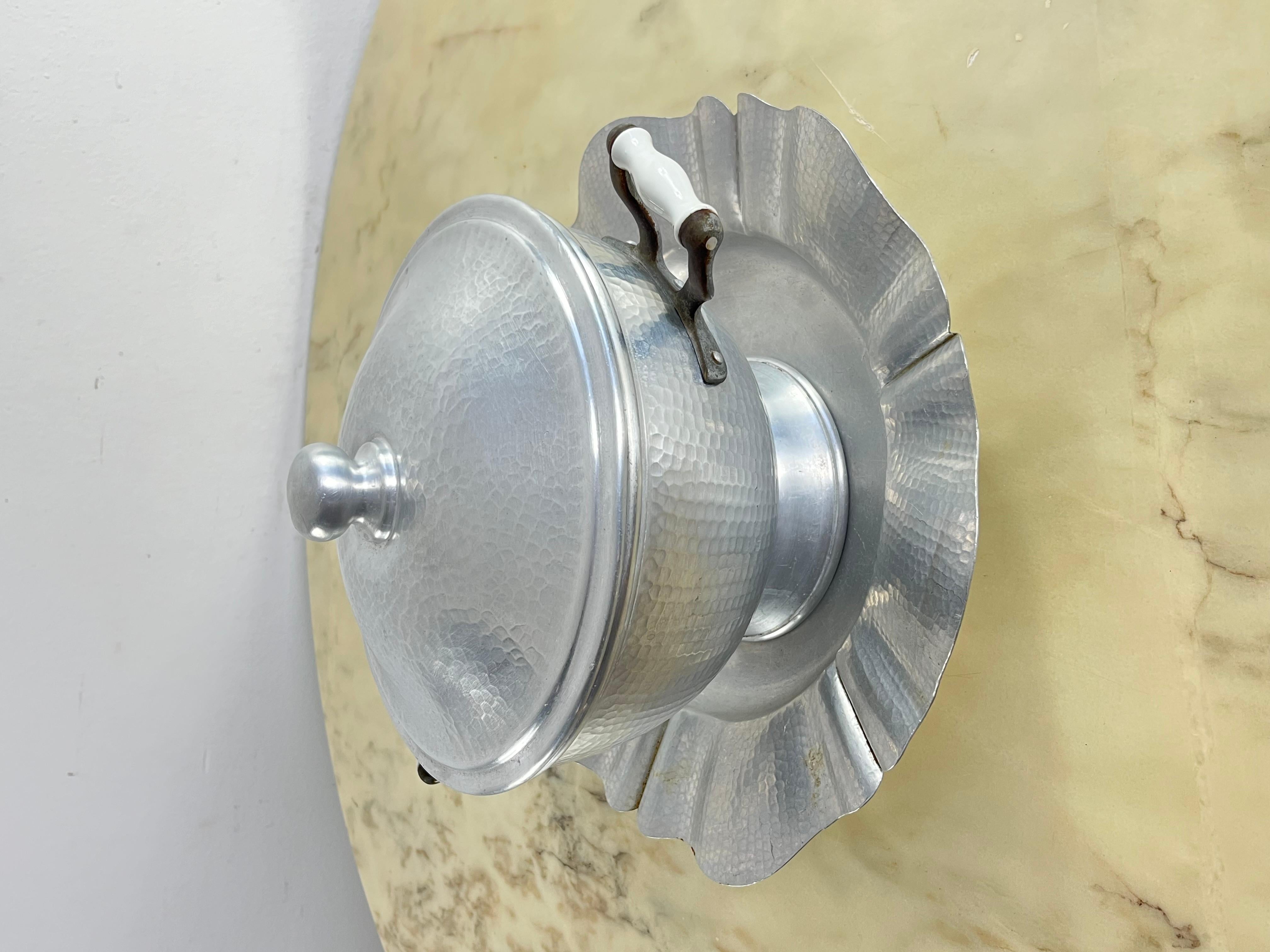 Midcentury Aluminum Soup Tureen With Porcelain Handles 1930s For Sale 2