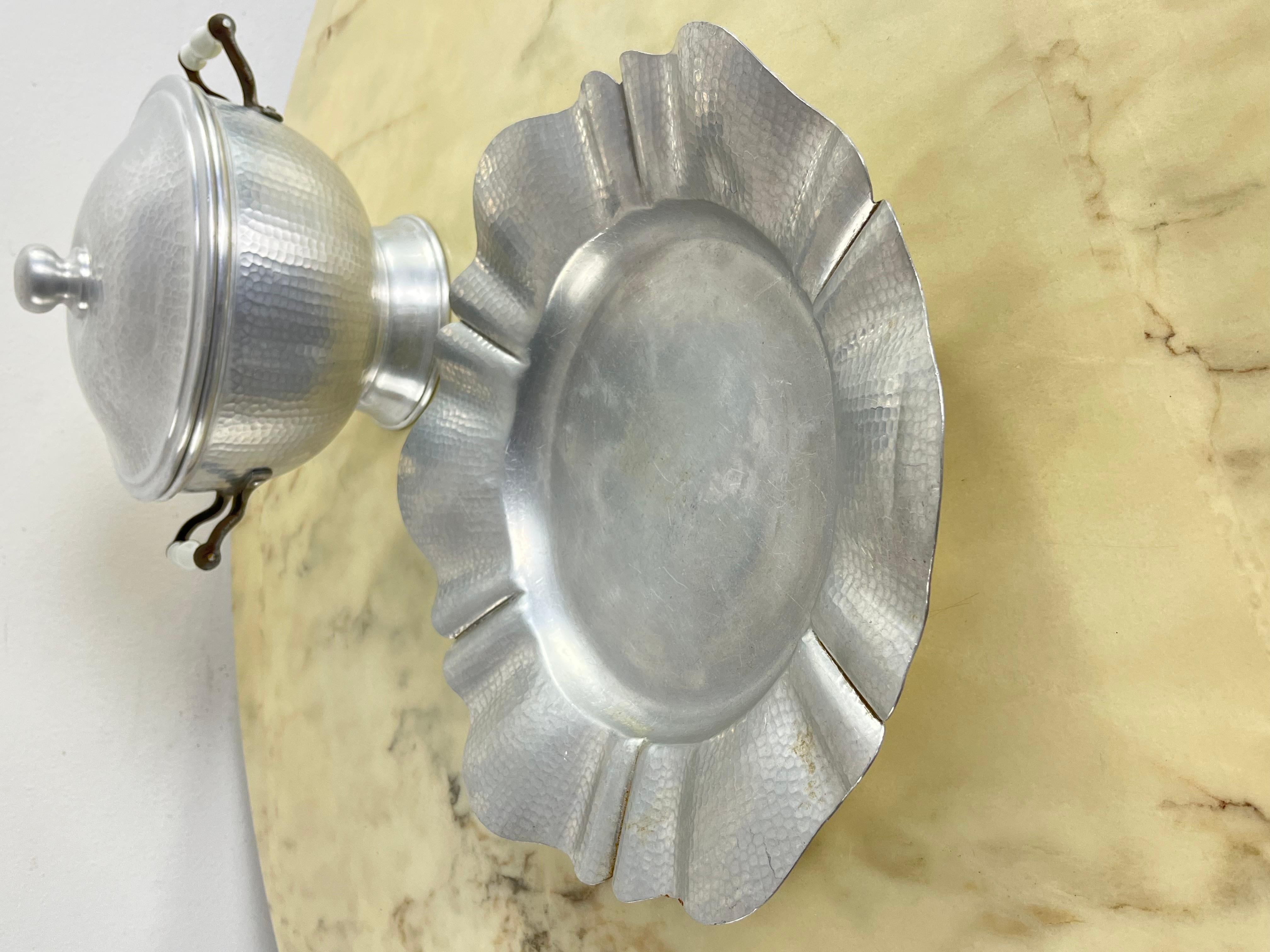 Midcentury Aluminum Soup Tureen With Porcelain Handles 1930s For Sale 4