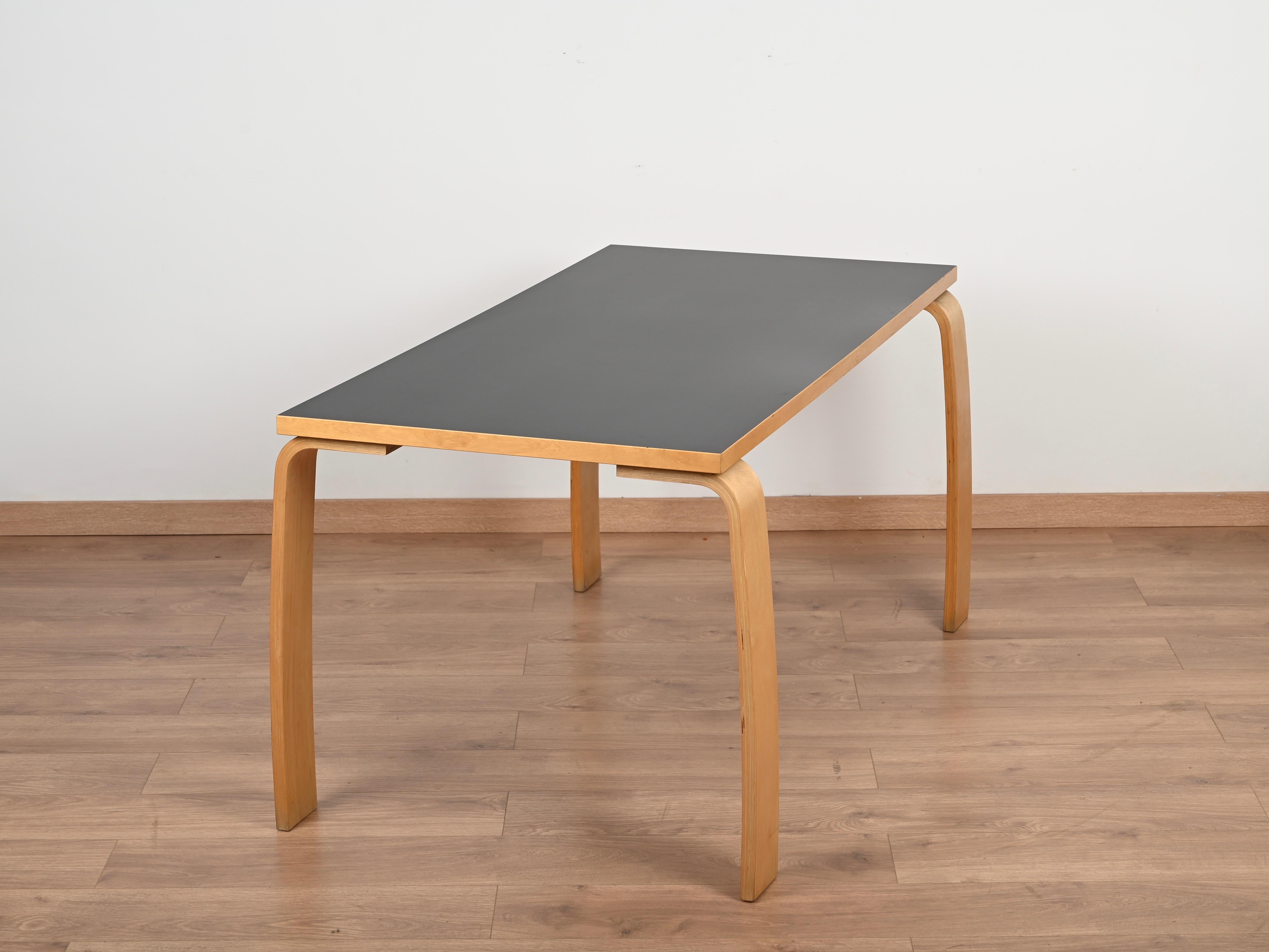 Midcentury Alvar Aalto Desk or Dining Table in Black Laminated and Beech, 1970s For Sale 2