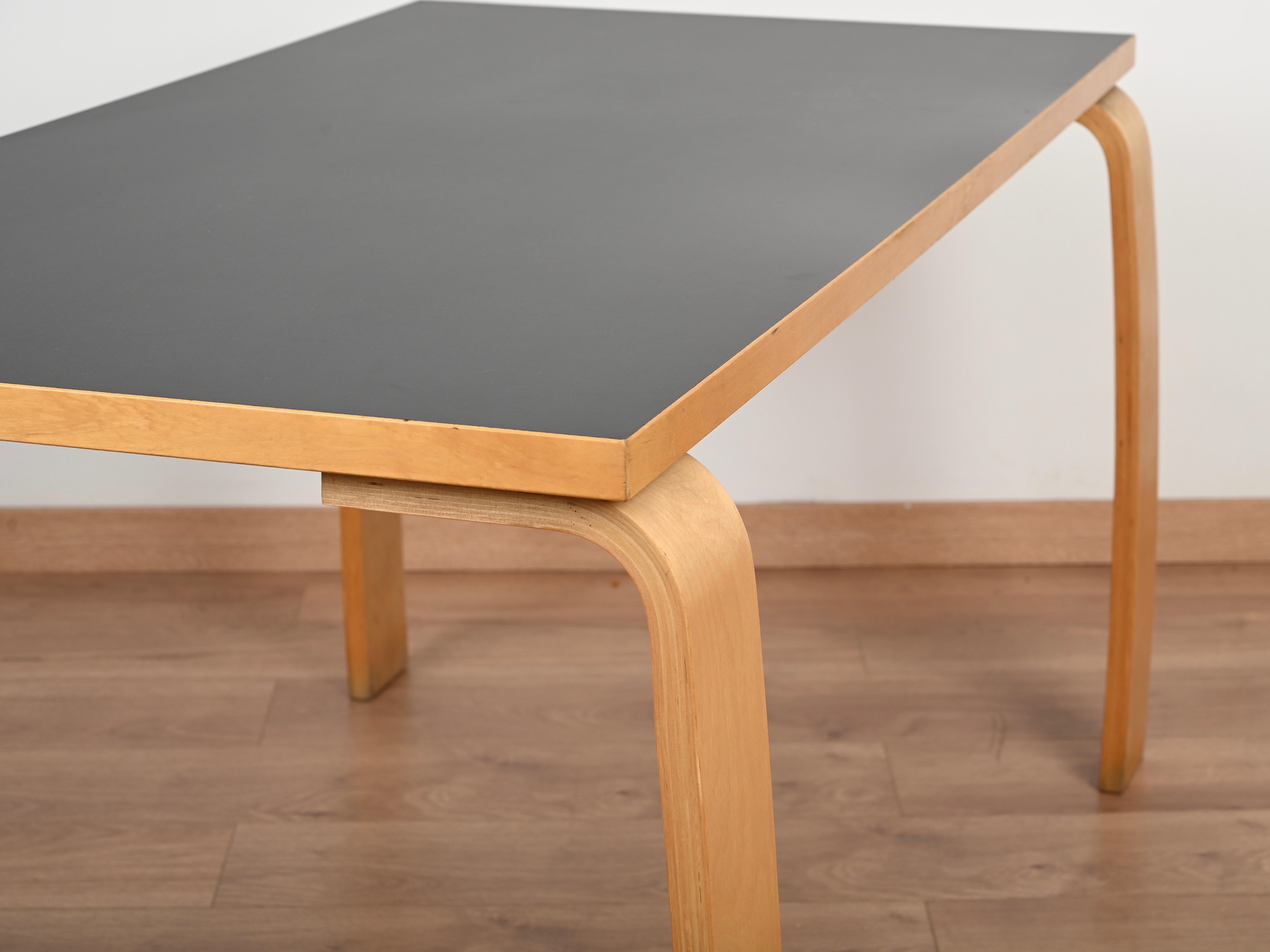 Midcentury Alvar Aalto Desk or Dining Table in Black Laminated and Beech, 1970s For Sale 3