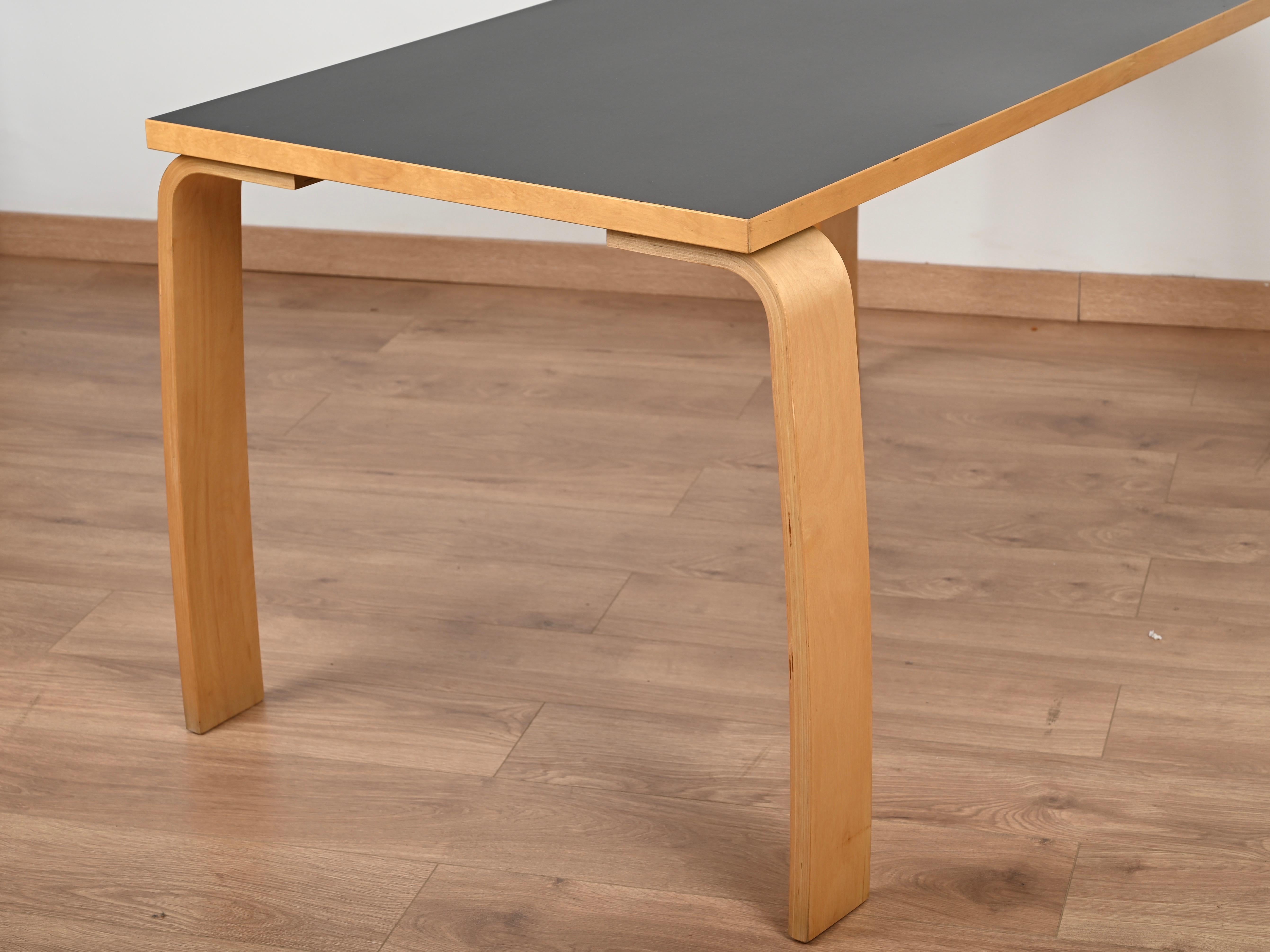 Midcentury Alvar Aalto Desk or Dining Table in Black Laminated and Beech, 1970s For Sale 4