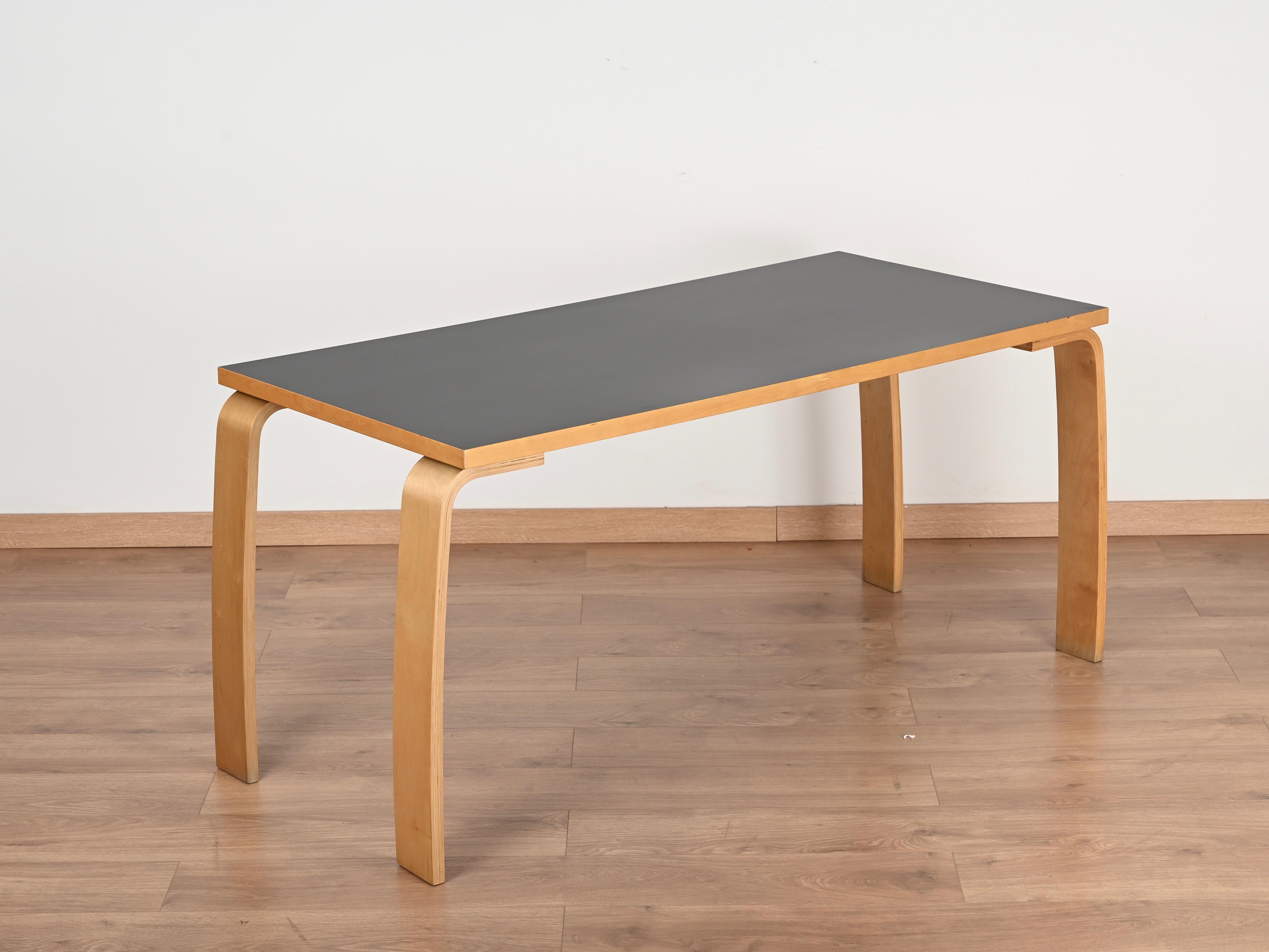 Midcentury Alvar Aalto Desk or Dining Table in Black Laminated and Beech, 1970s For Sale 5