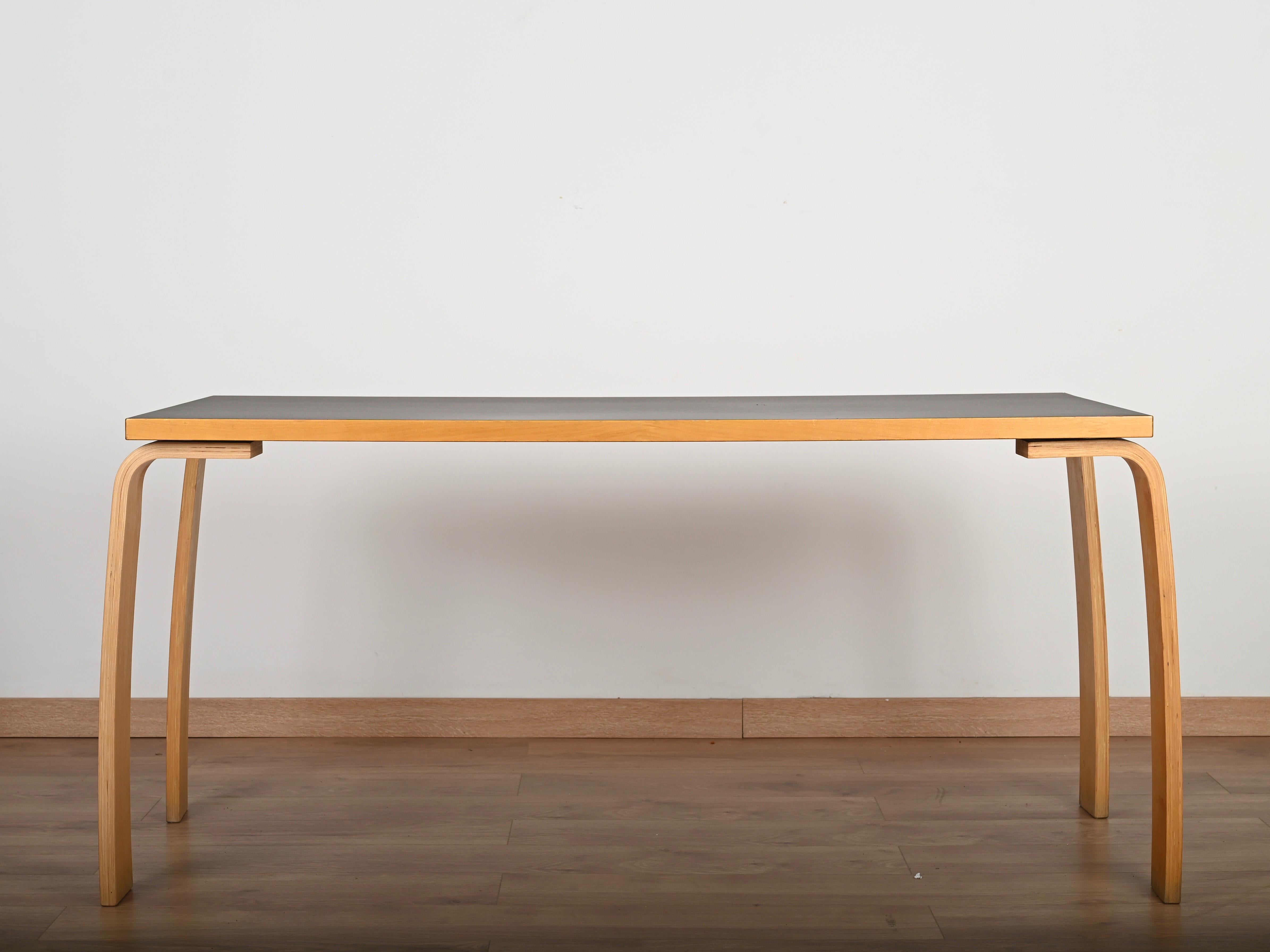 Midcentury Alvar Aalto Desk or Dining Table in Black Laminated and Beech, 1970s For Sale 6