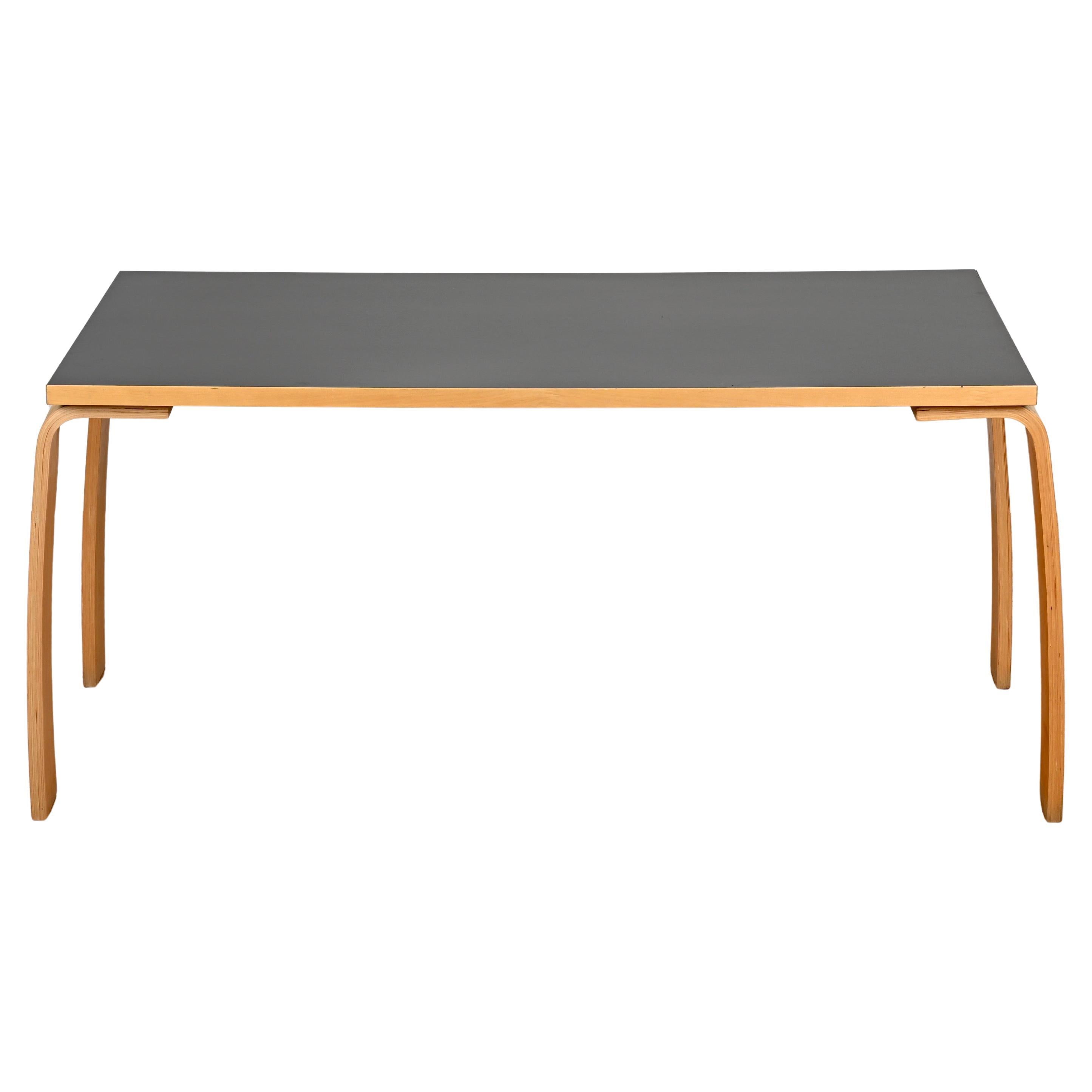 Mid-Century Modern Midcentury Alvar Aalto Desk or Dining Table in Black Laminated and Beech, 1970s For Sale