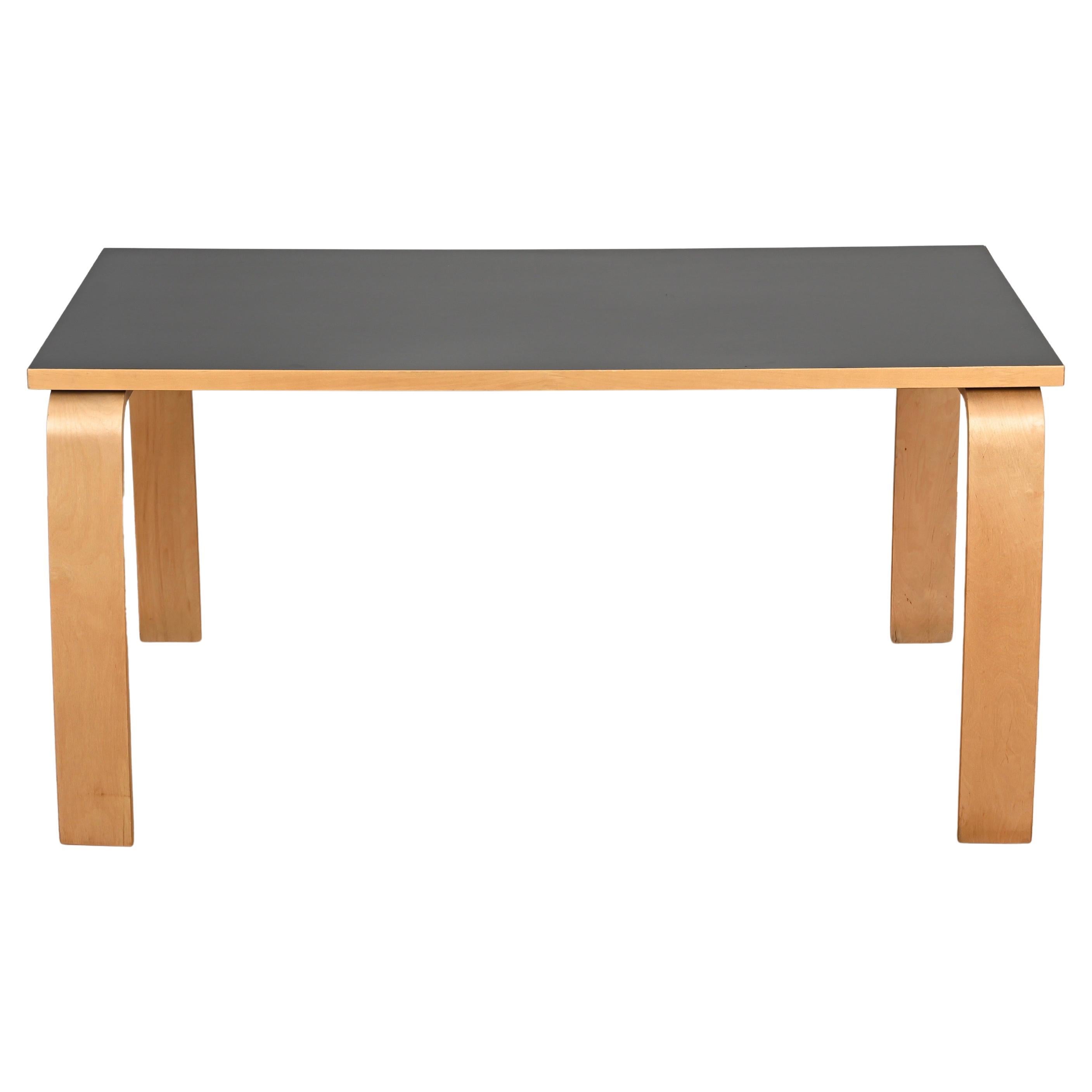 Italian Midcentury Alvar Aalto Desk or Dining Table in Black Laminated and Beech, 1970s For Sale