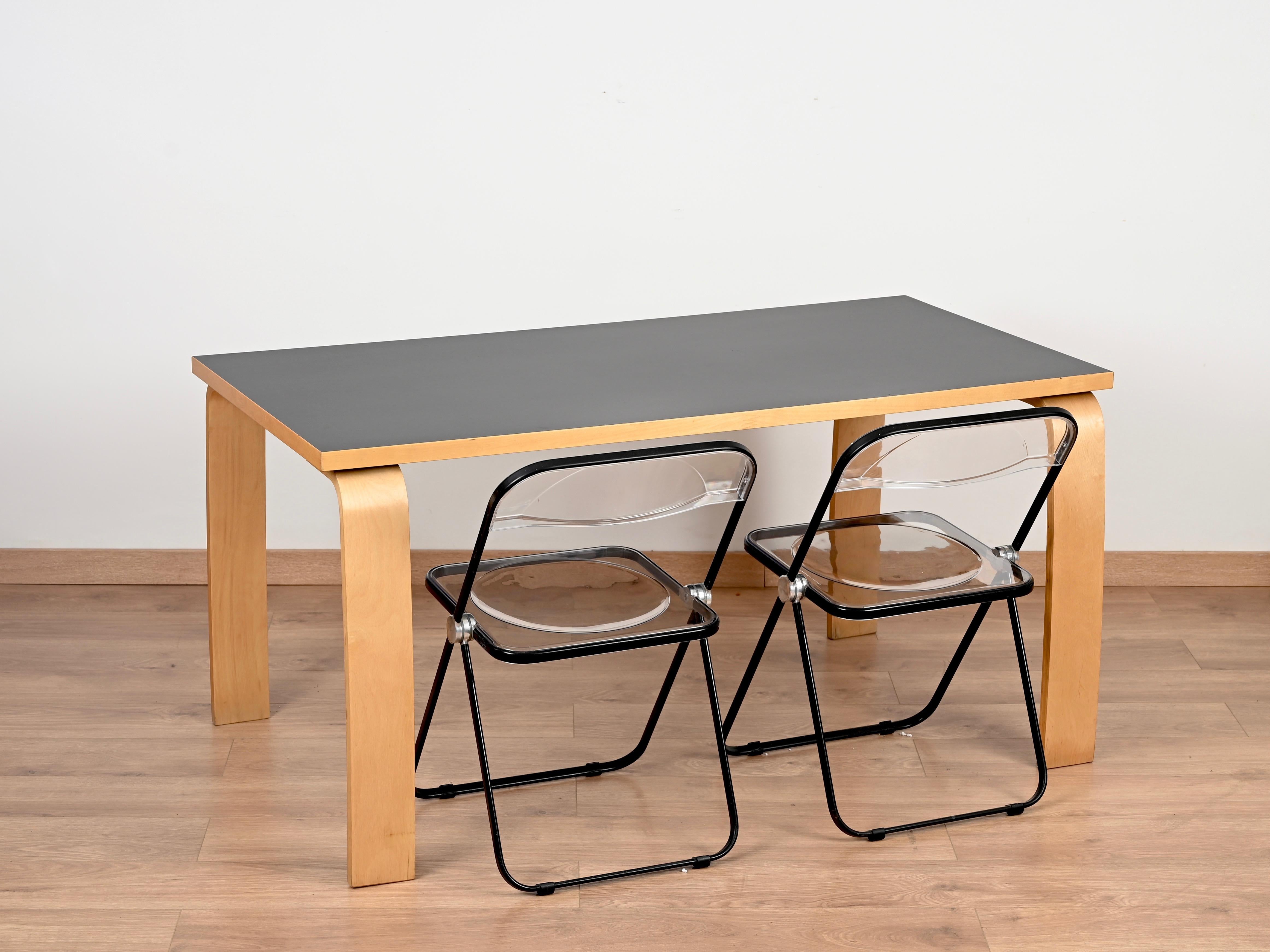 Formica Midcentury Alvar Aalto Desk or Dining Table in Black Laminated and Beech, 1970s For Sale