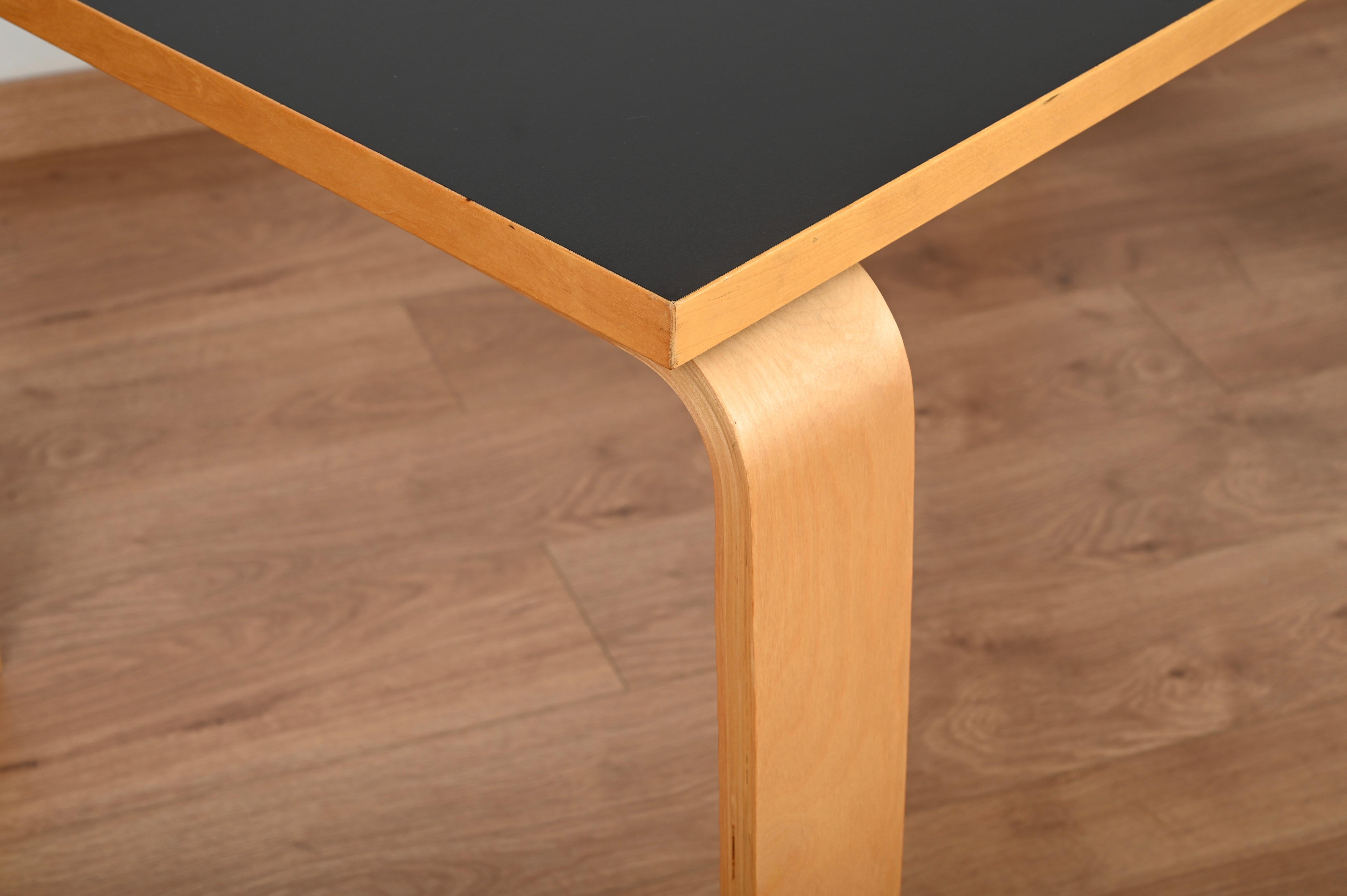 Midcentury Alvar Aalto Desk or Dining Table in Black Laminated and Beech, 1970s For Sale 1