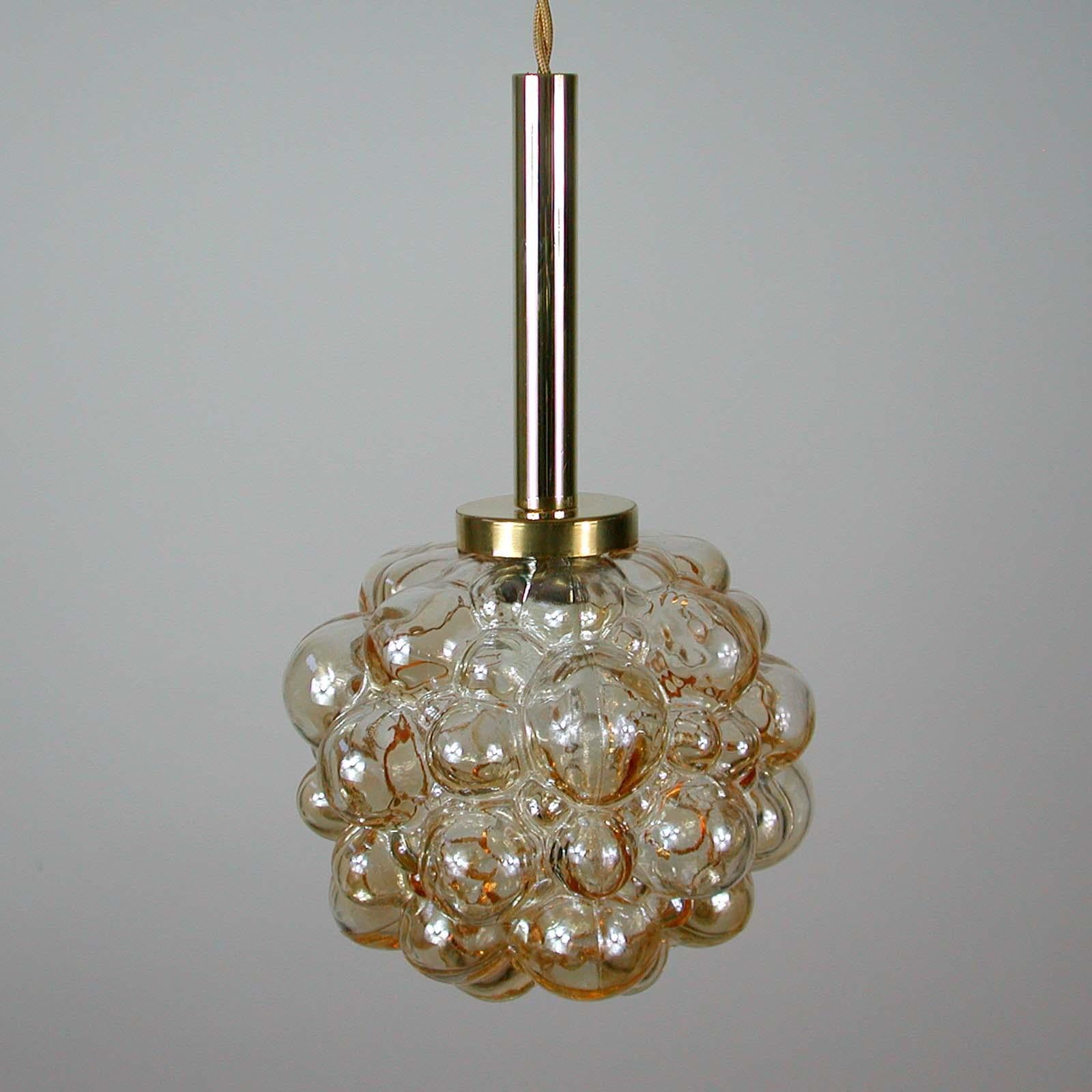Brass Midcentury Amber Bubble Pendant by Helena Tynell for Limburg, 1960s