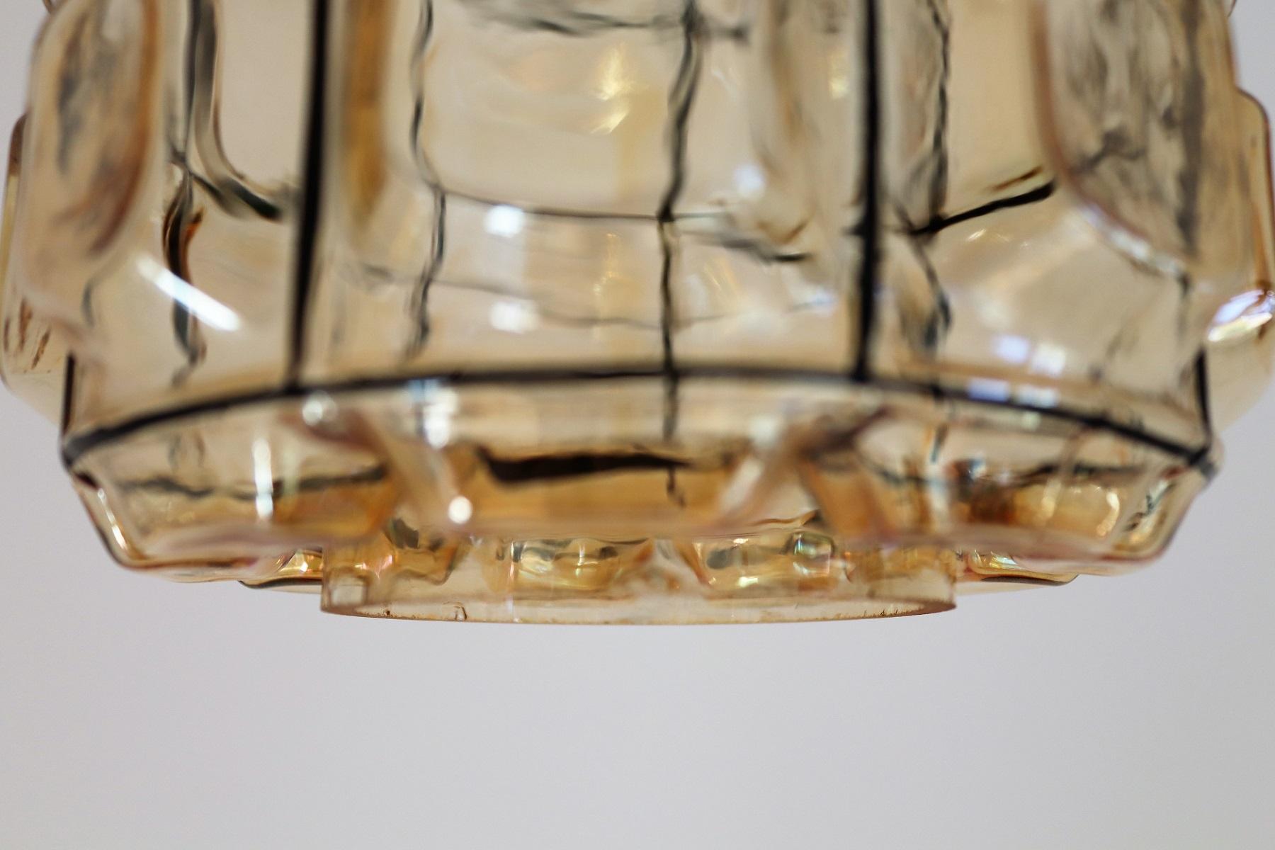 Midcentury Amber Color Bubble Glass Pendants by Glashütte Limburg, 1960s 12