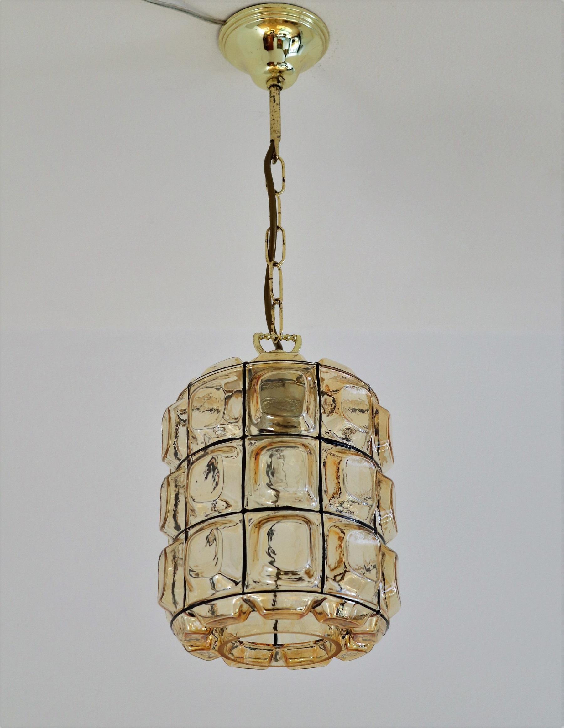 Mid-20th Century Midcentury Amber Color Bubble Glass Pendants by Glashütte Limburg, 1960s