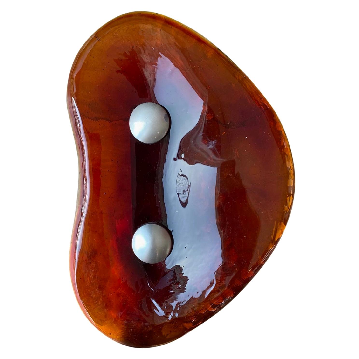 Midcentury Amber Colored Glass Door Handle, France For Sale