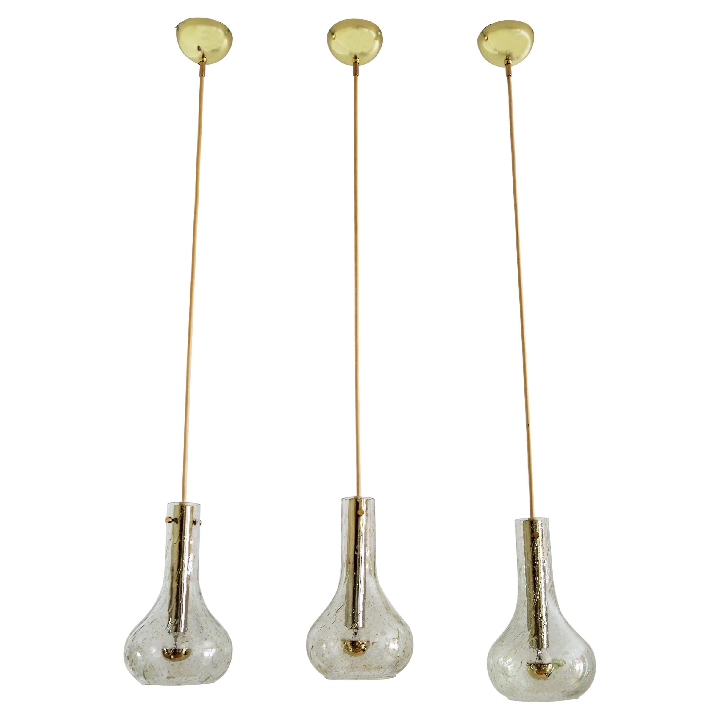 Midcentury Amber Glass Lamps with Brass by Helena Tynell for Limburg, 1960s
