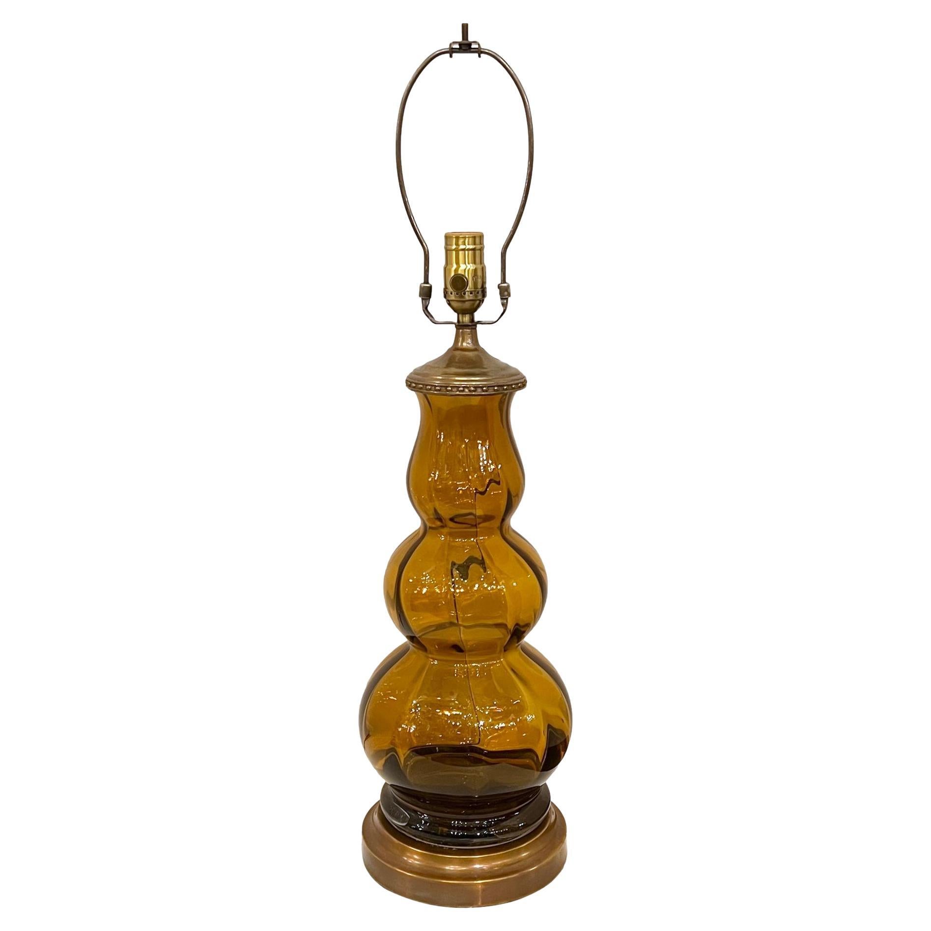 Mid-Century Amber Glass Table Lamp