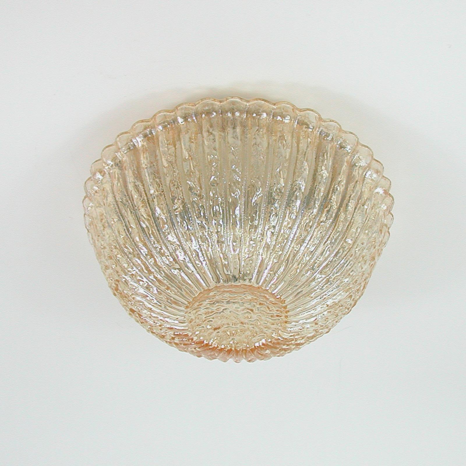 Midcentury Amber Murano Textured Flush Mount by Limburg, Germany 1960s For Sale 4