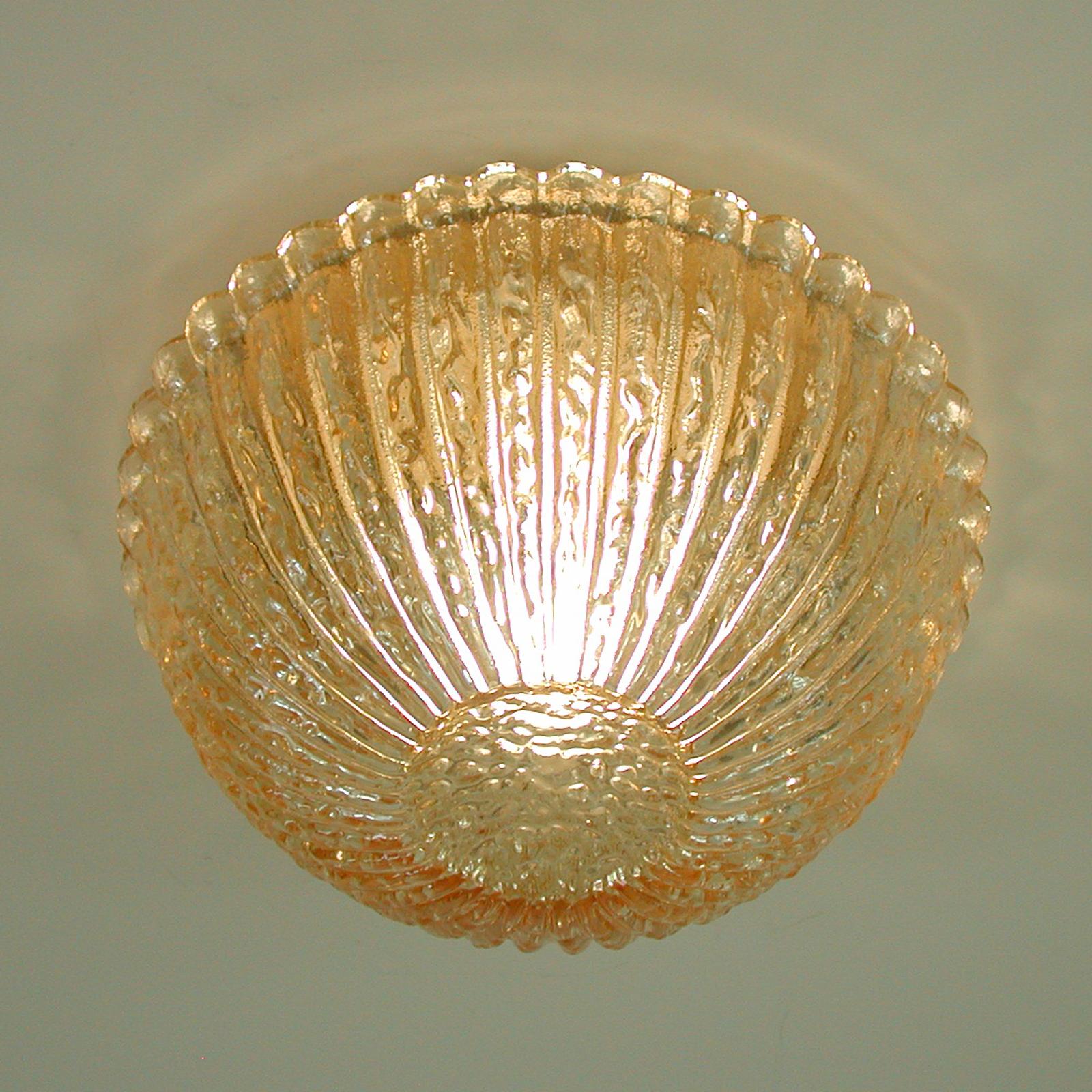 Midcentury Amber Murano Textured Flush Mount by Limburg, Germany 1960s For Sale 5
