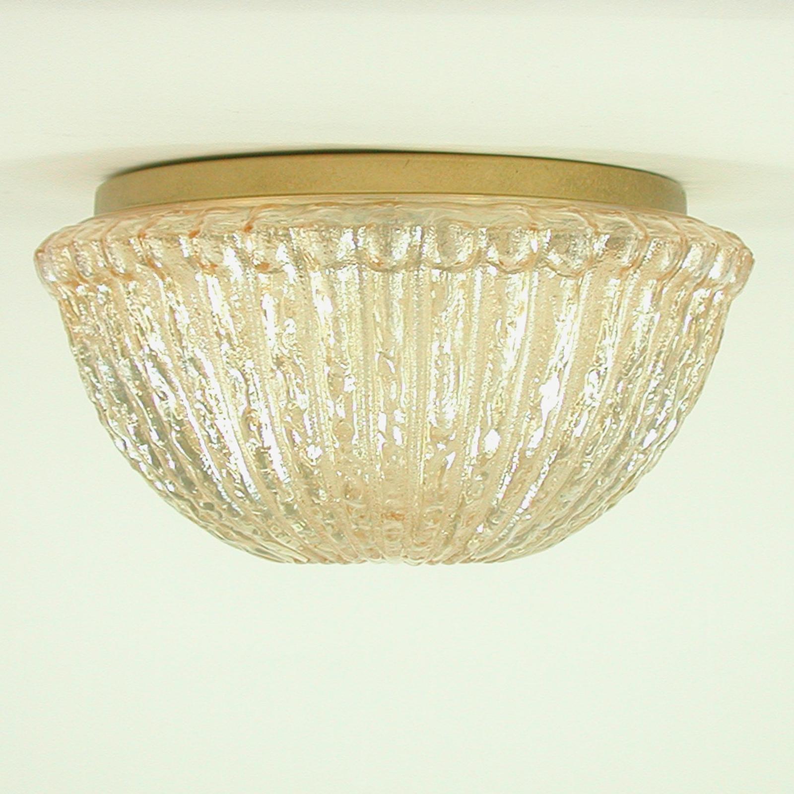 Mid-20th Century Midcentury Amber Murano Textured Flush Mount by Limburg, Germany 1960s For Sale