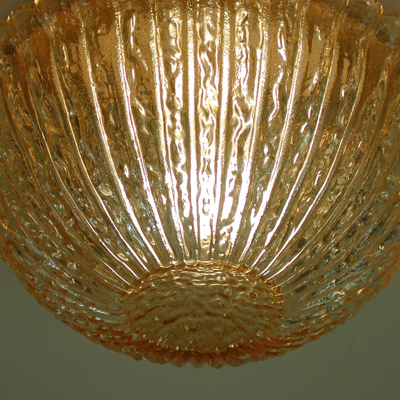 Aluminum Midcentury Amber Murano Textured Flush Mount by Limburg, Germany 1960s For Sale