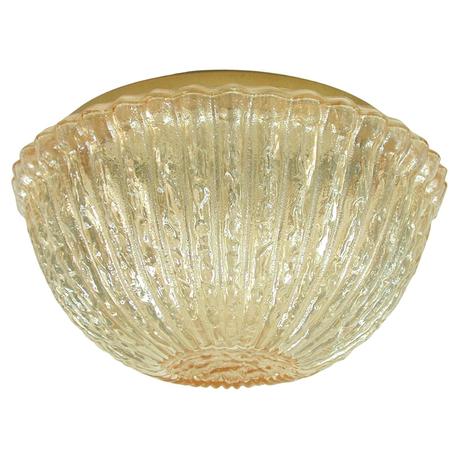 Midcentury Amber Murano Textured Flush Mount by Limburg, Germany 1960s For Sale