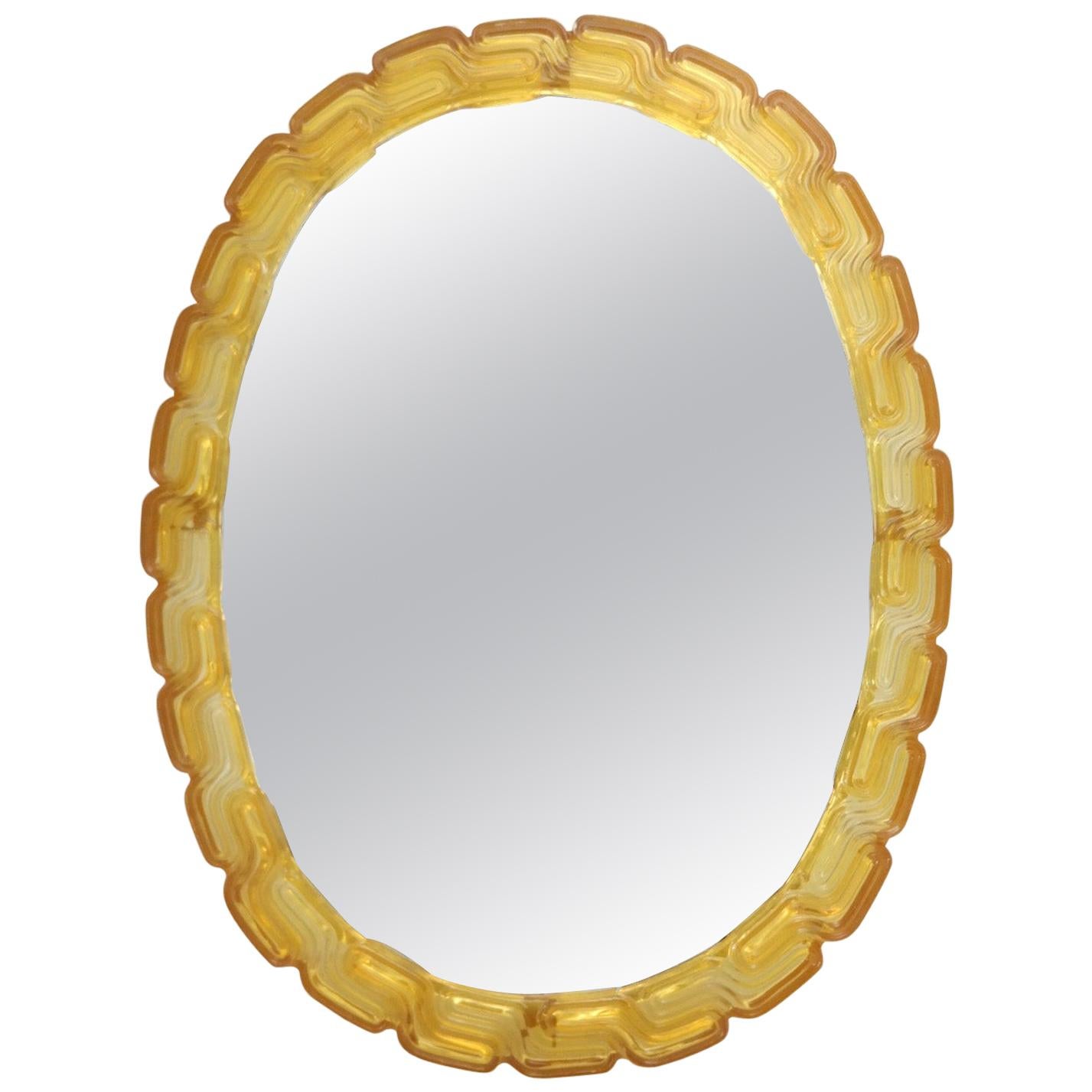 Midcentury Amber Oval Mirror