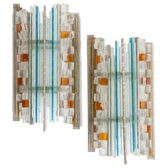 Mid-Century Amber, White, Turquois Art Glass Sconces by Albano Poli for Poliarte