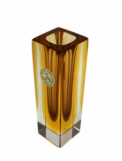 Vase artistique italien Sommerso en verre de Murano jaune ambré du milieu du siècle dernier, 1970