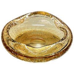 Vintage Midcentury Amber Yellow "Sommerso" Murano Glass Italian Decorative Bowl, 1960s