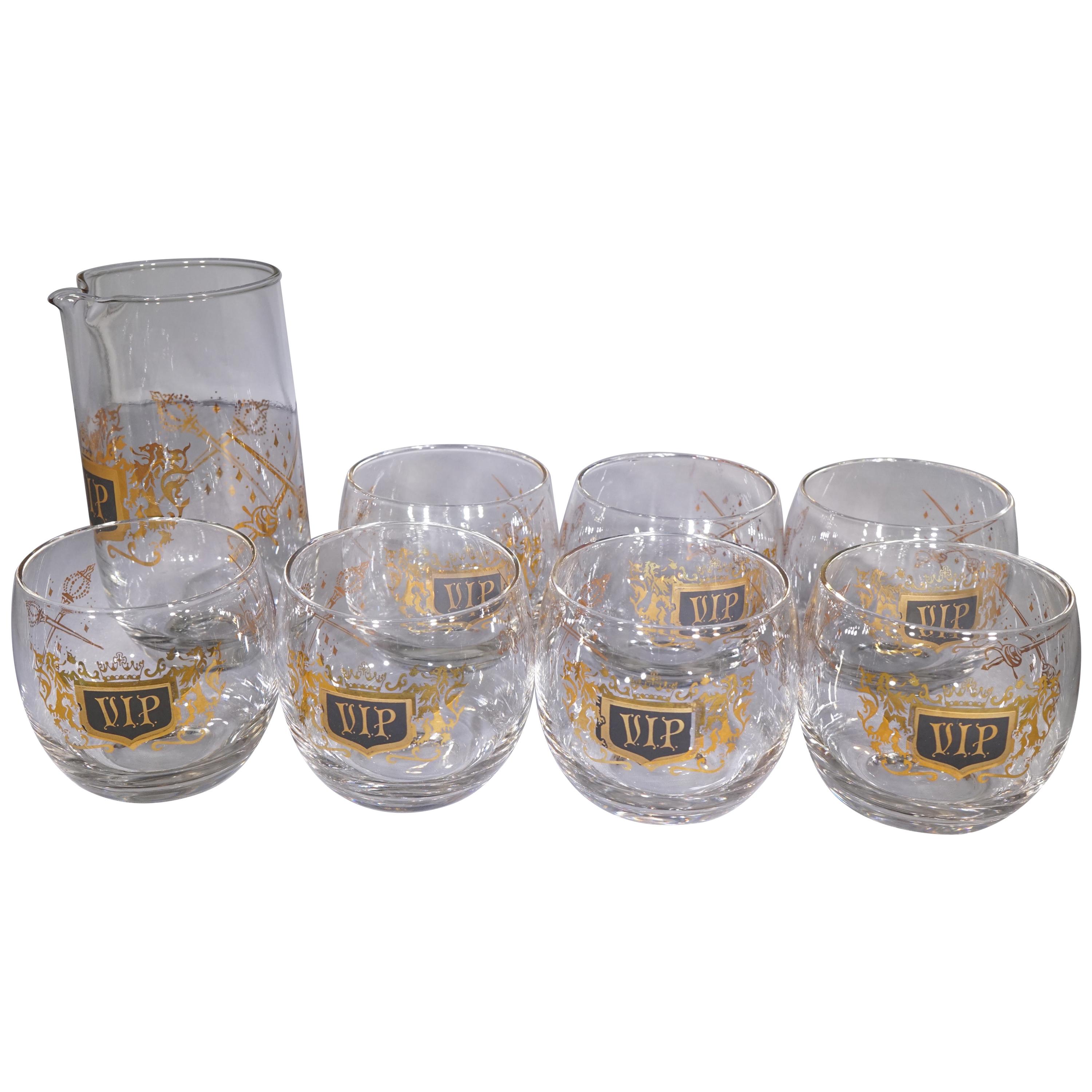 Midcentury American 8 Piece Martini Glassware Set Featuring VIP Design