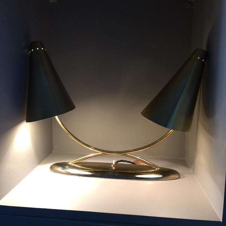 Midcentury American Brass Twin Desk or Side Lamp by Laurel For Sale at