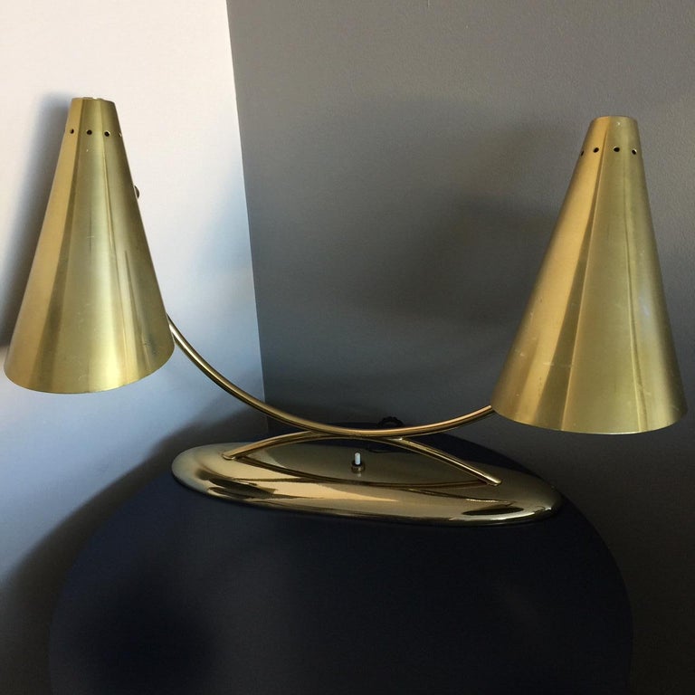 Midcentury American Brass Twin Desk or Side Lamp by Laurel For Sale at