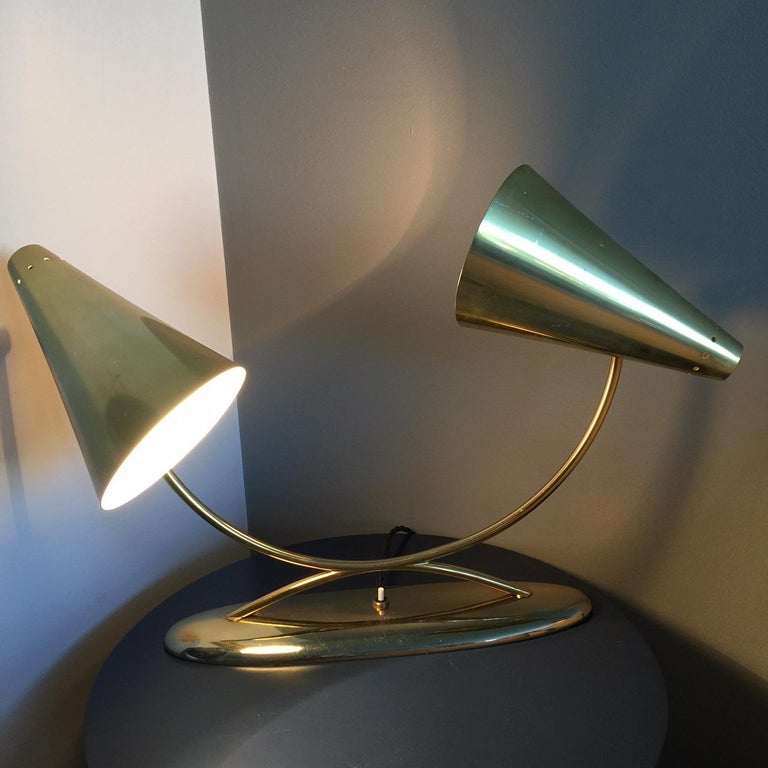 Midcentury American Brass Twin Desk or Side Lamp by Laurel For Sale at