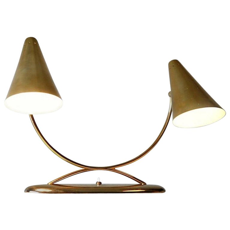 Midcentury American Brass Twin Desk or Side Lamp by Laurel For Sale at