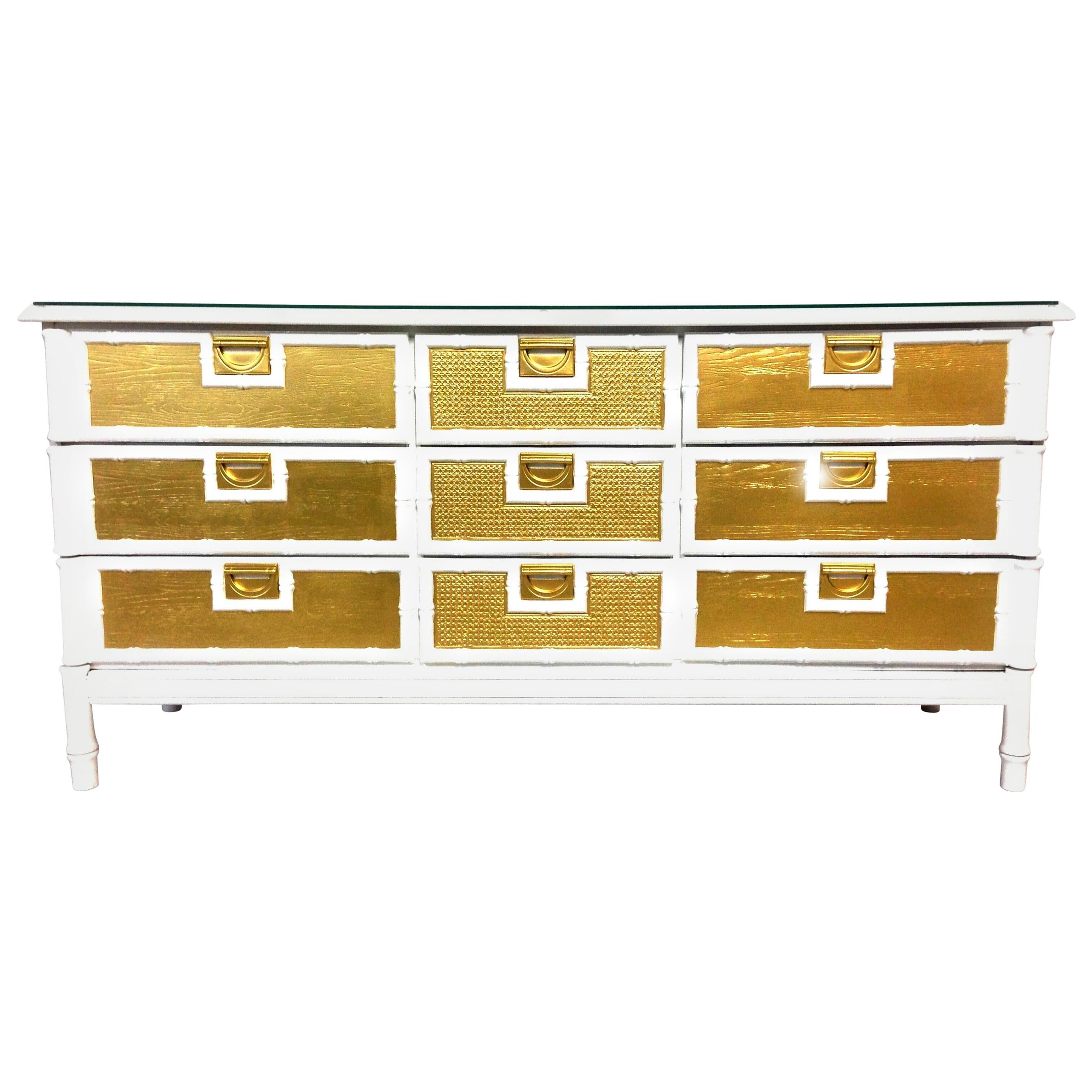 20th Century American Campaign Style Wood & Brass Lacquered Credenza - Dresser