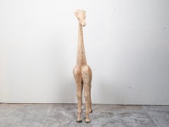 Mid-Century American Carved Wooden Giraffe Sculpture with Natural Finish