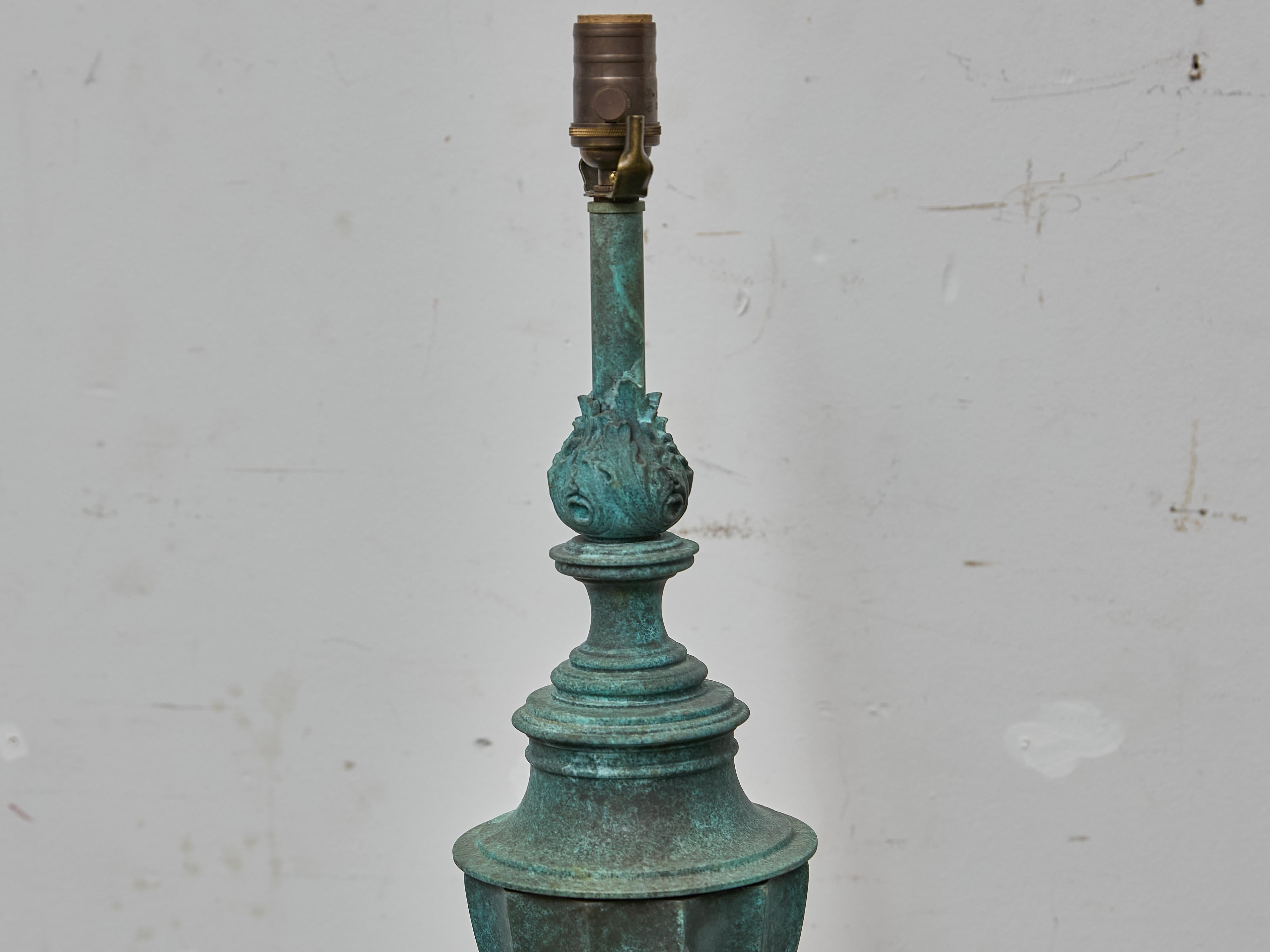 Mid-Century Modern Midcentury American Copper Table Lamp with Verdigris Patina on Lucite Base For Sale