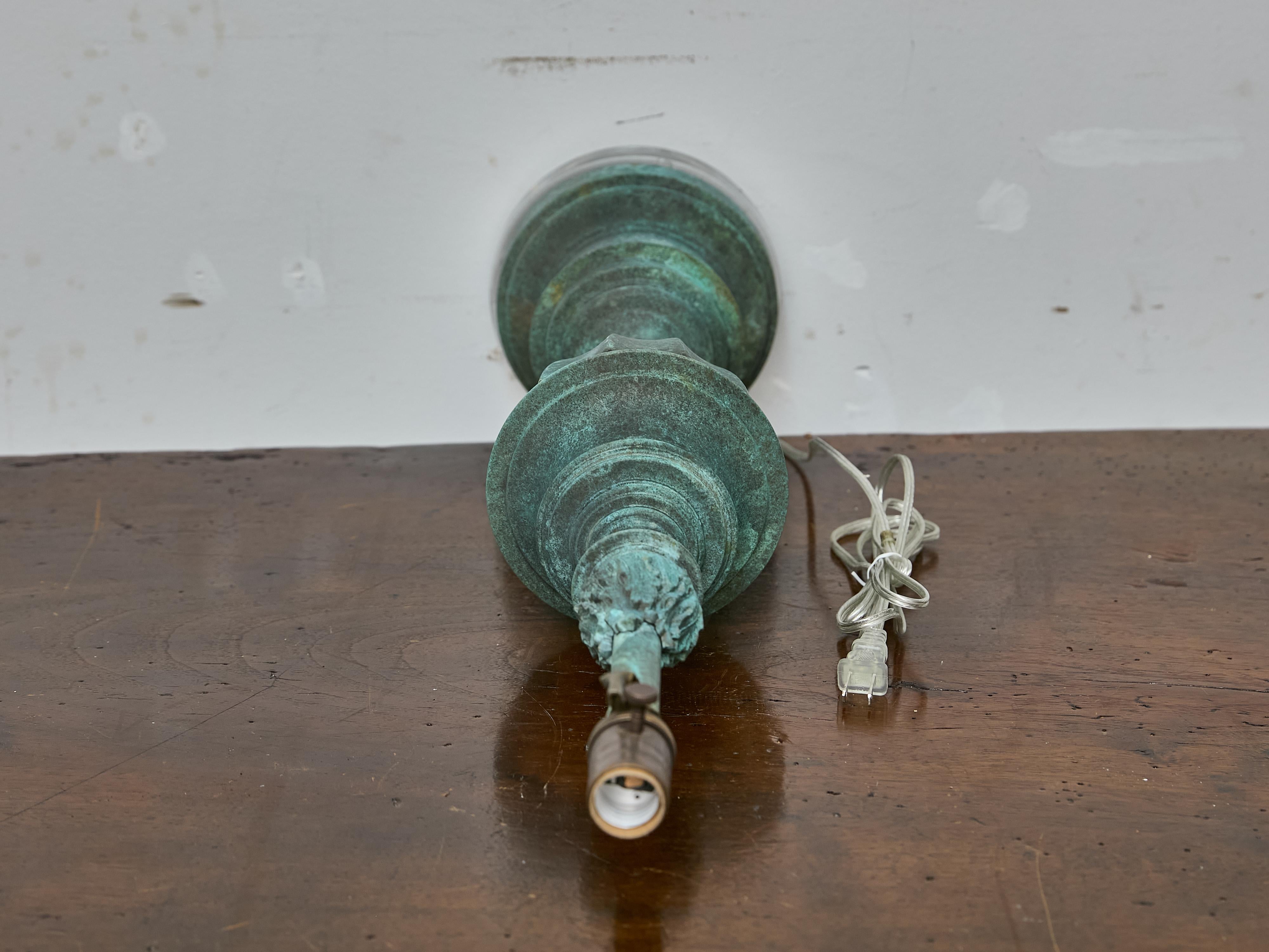 20th Century Midcentury American Copper Table Lamp with Verdigris Patina on Lucite Base For Sale
