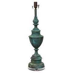 Midcentury American Copper Table Lamp with Verdigris Patina on Lucite Base
