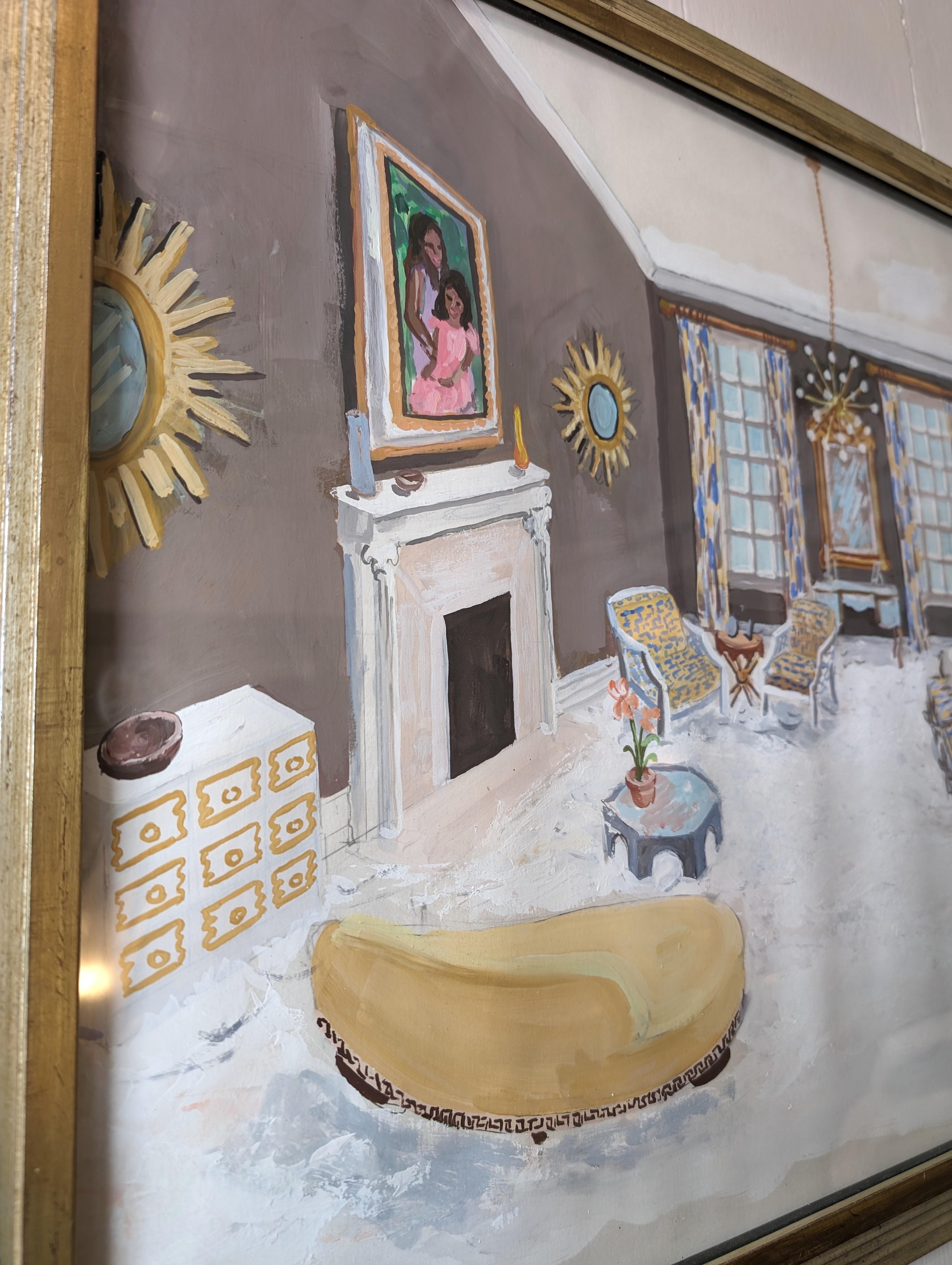 Pintura interior Hollywood Regency estilo Dorothy Draper americana de mediados de siglo en venta 2