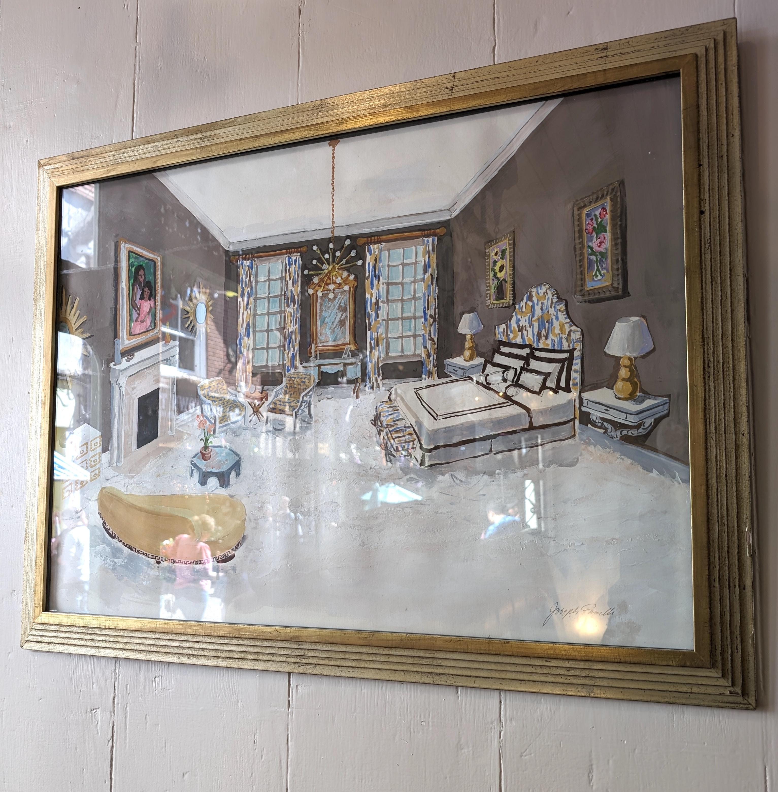 Pintura interior Hollywood Regency estilo Dorothy Draper americana de mediados de siglo Regencia de Hollywood en venta