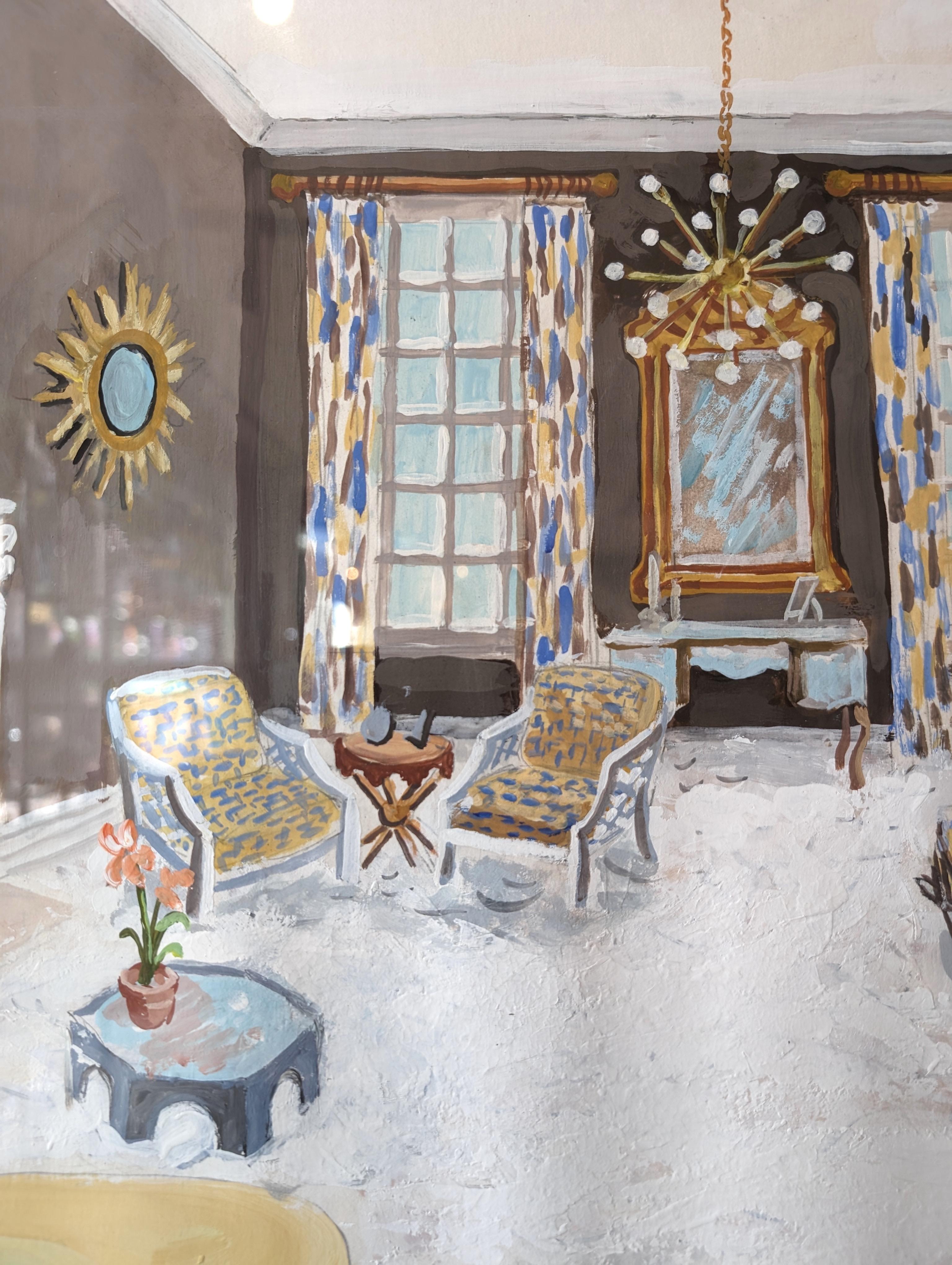 Pintura interior Hollywood Regency estilo Dorothy Draper americana de mediados de siglo siglo XX en venta