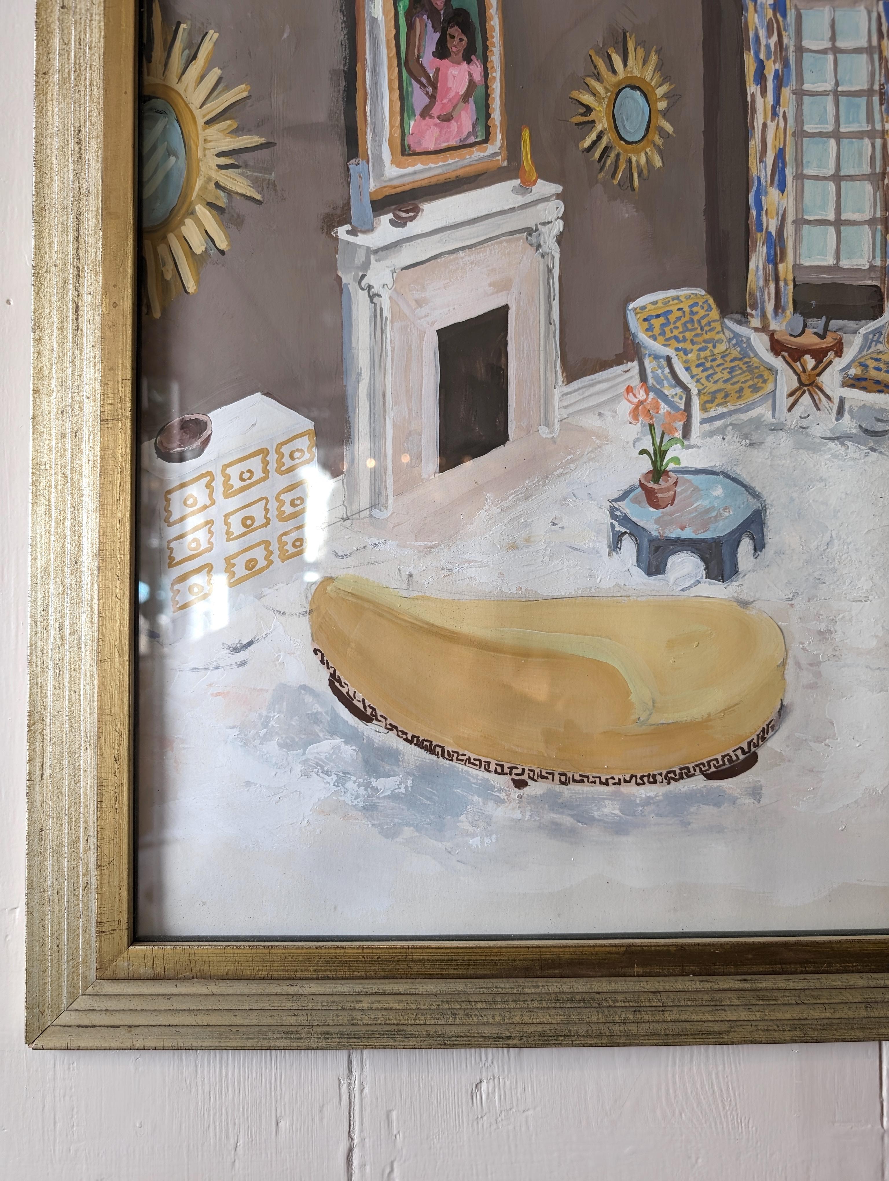 Pintura interior Hollywood Regency estilo Dorothy Draper americana de mediados de siglo Vidrio en venta