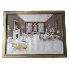 Midcentury American Dorothy Draper style Hollywood Regency interior painting