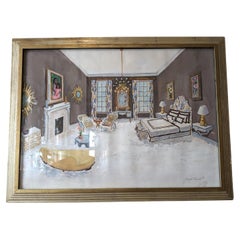 Pintura interior Hollywood Regency estilo Dorothy Draper americana de mediados de siglo